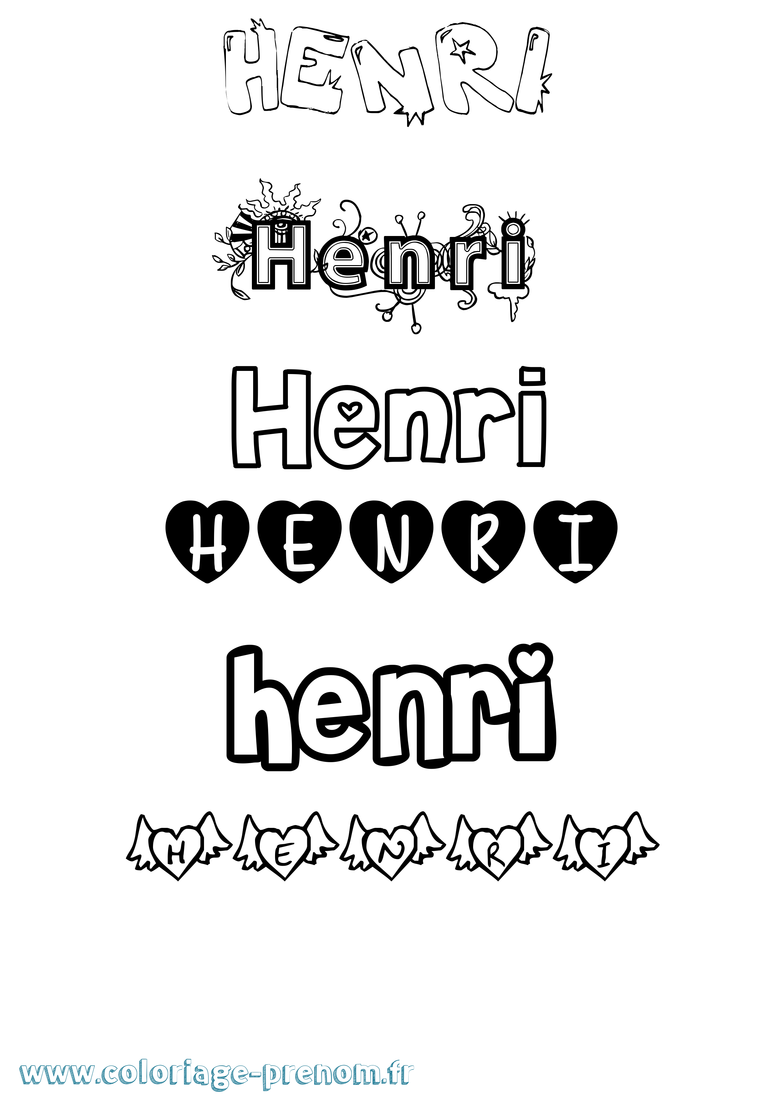 Coloriage prénom Henri Girly