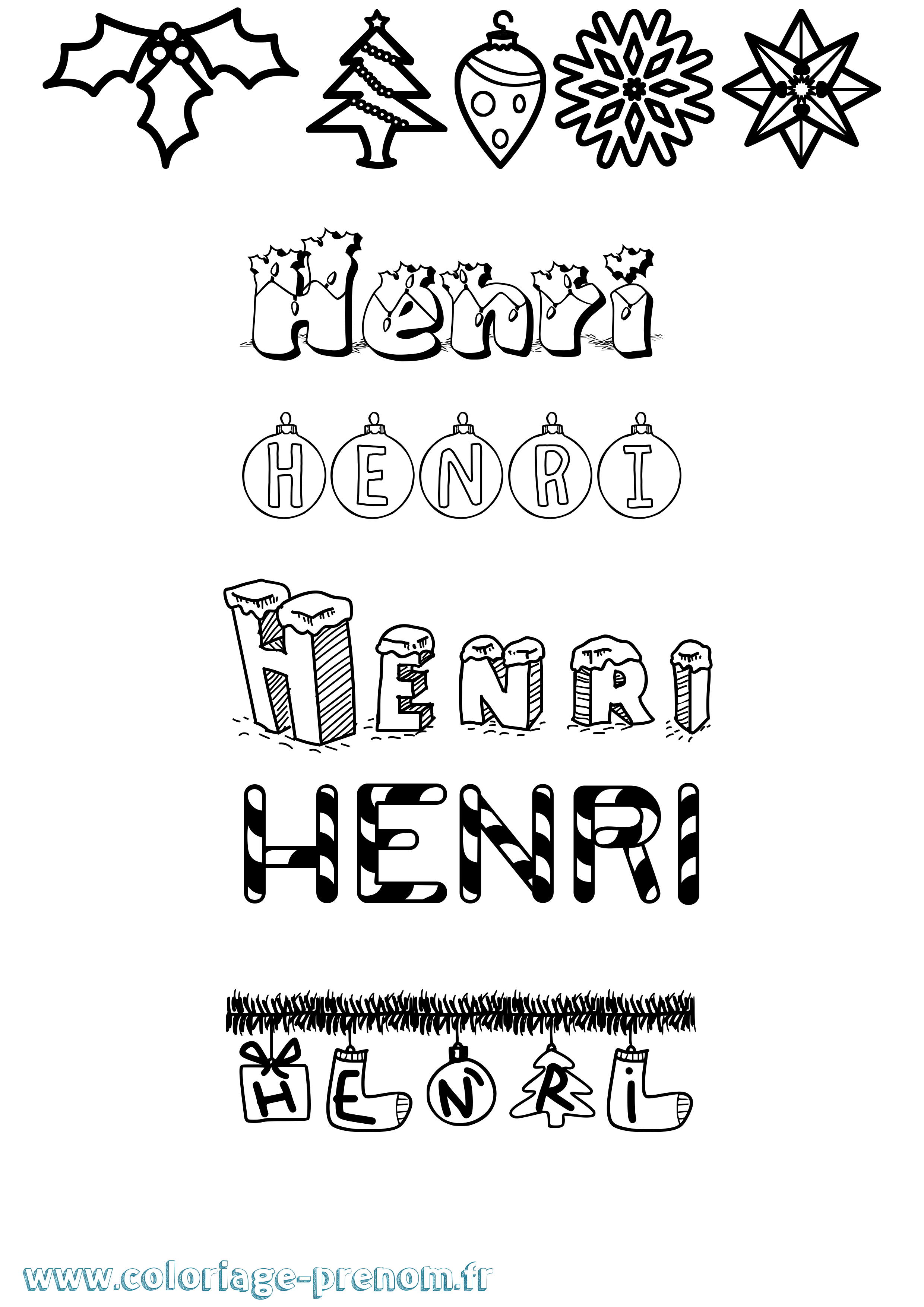Coloriage prénom Henri Noël