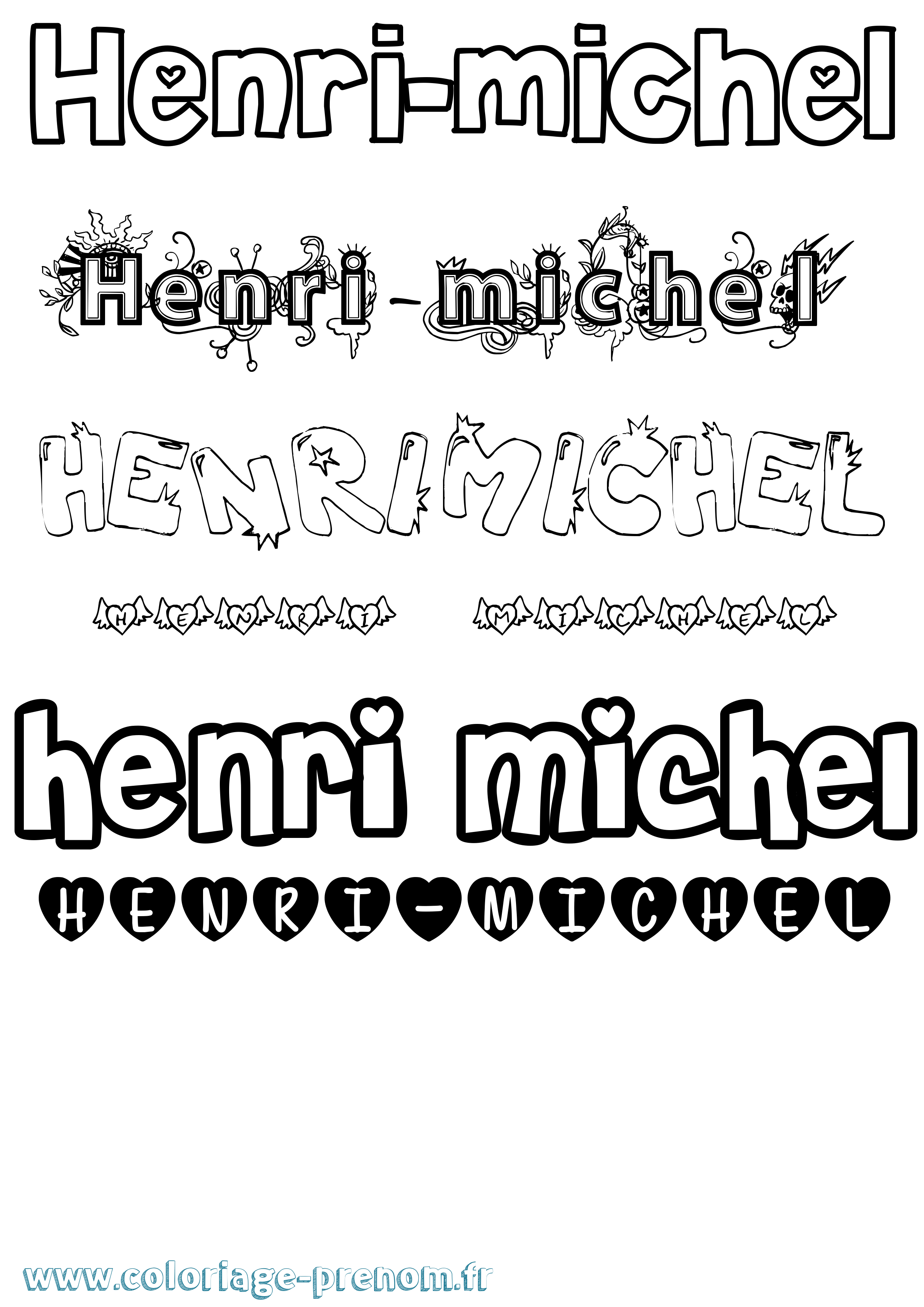 Coloriage Henri-Michel Girly Coloriage prénom Henri-Michel Girly