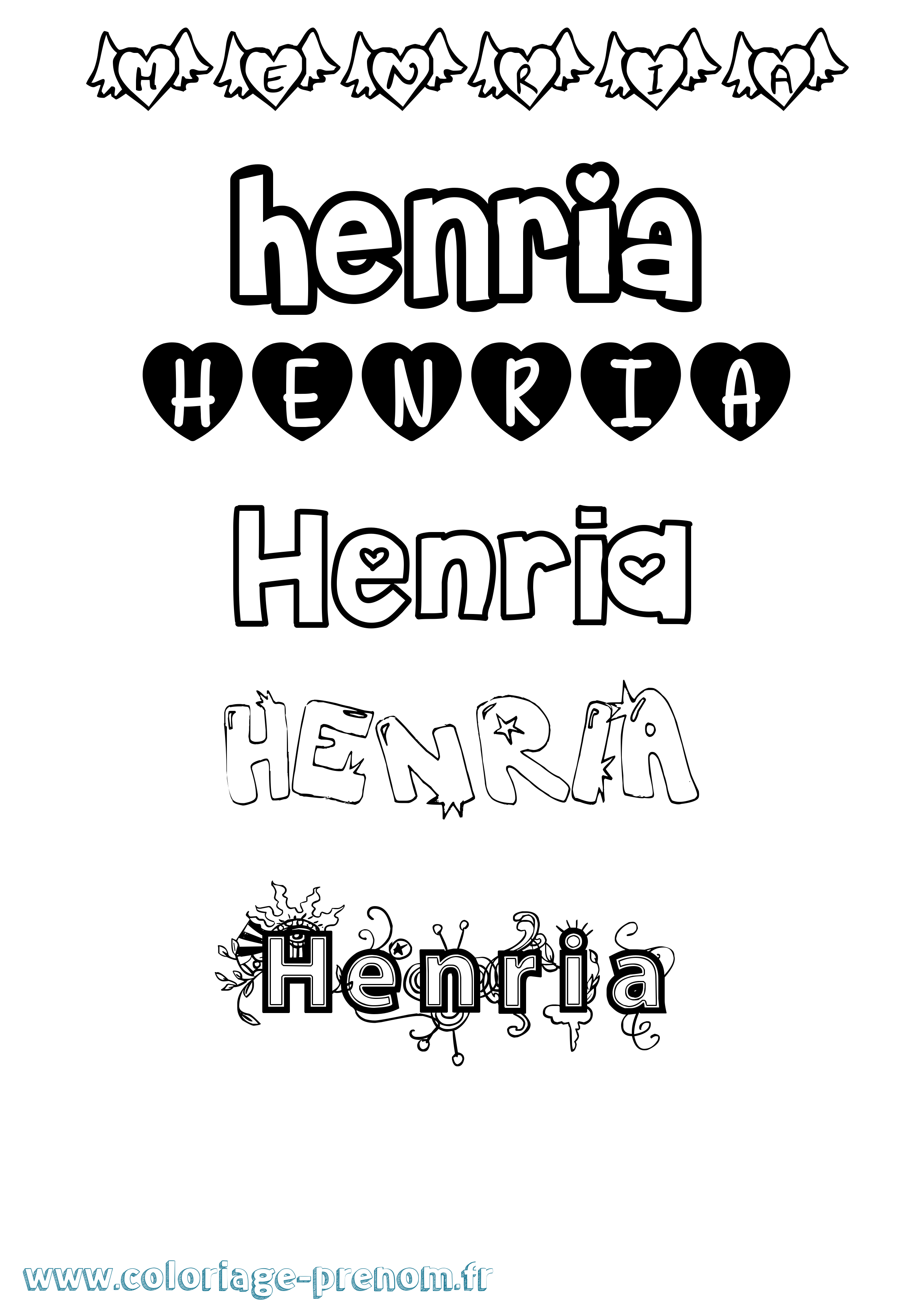 Coloriage Henria Girly Coloriage prénom Henria Girly