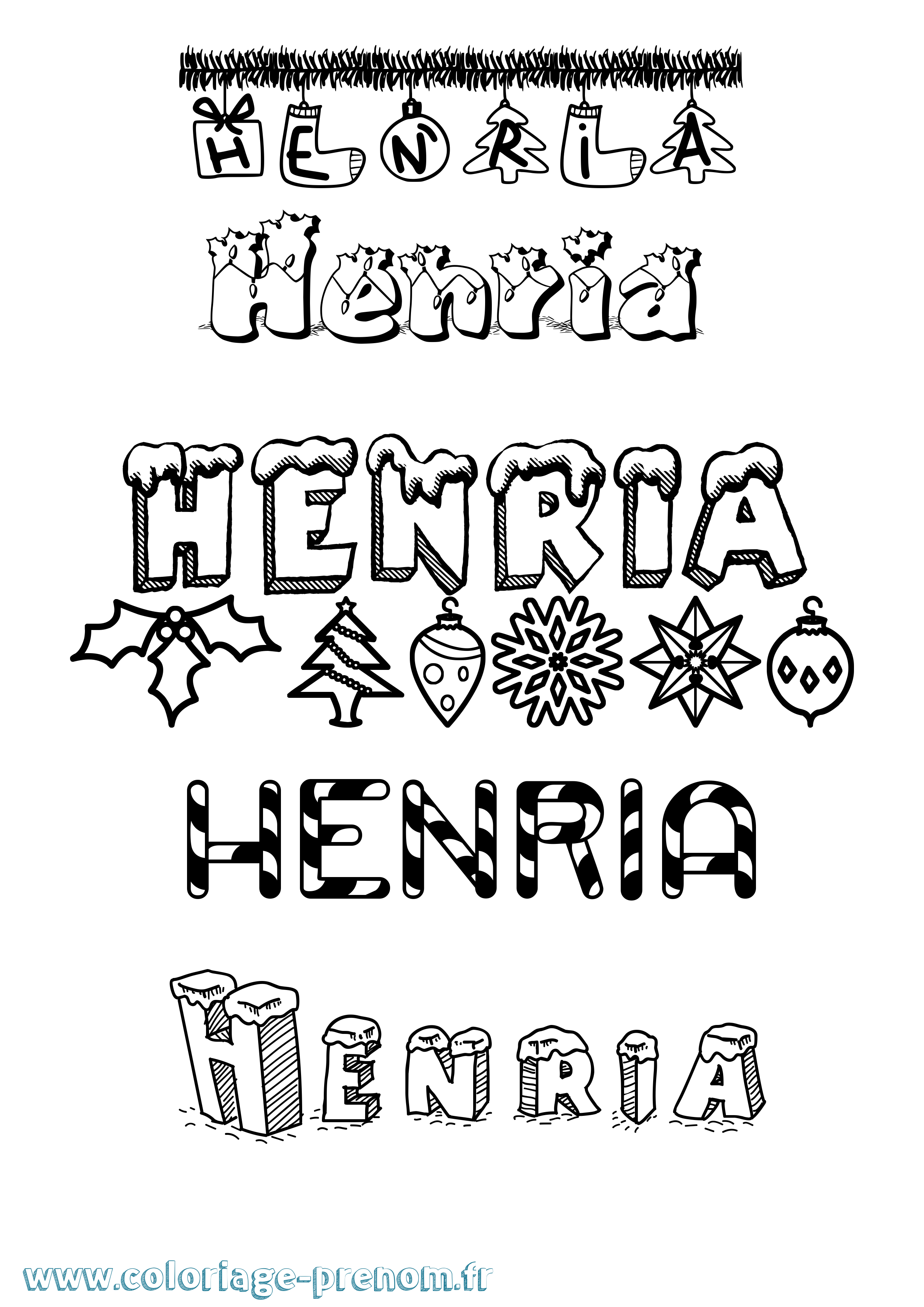 Coloriage Henria Noël Coloriage prénom Henria Noël
