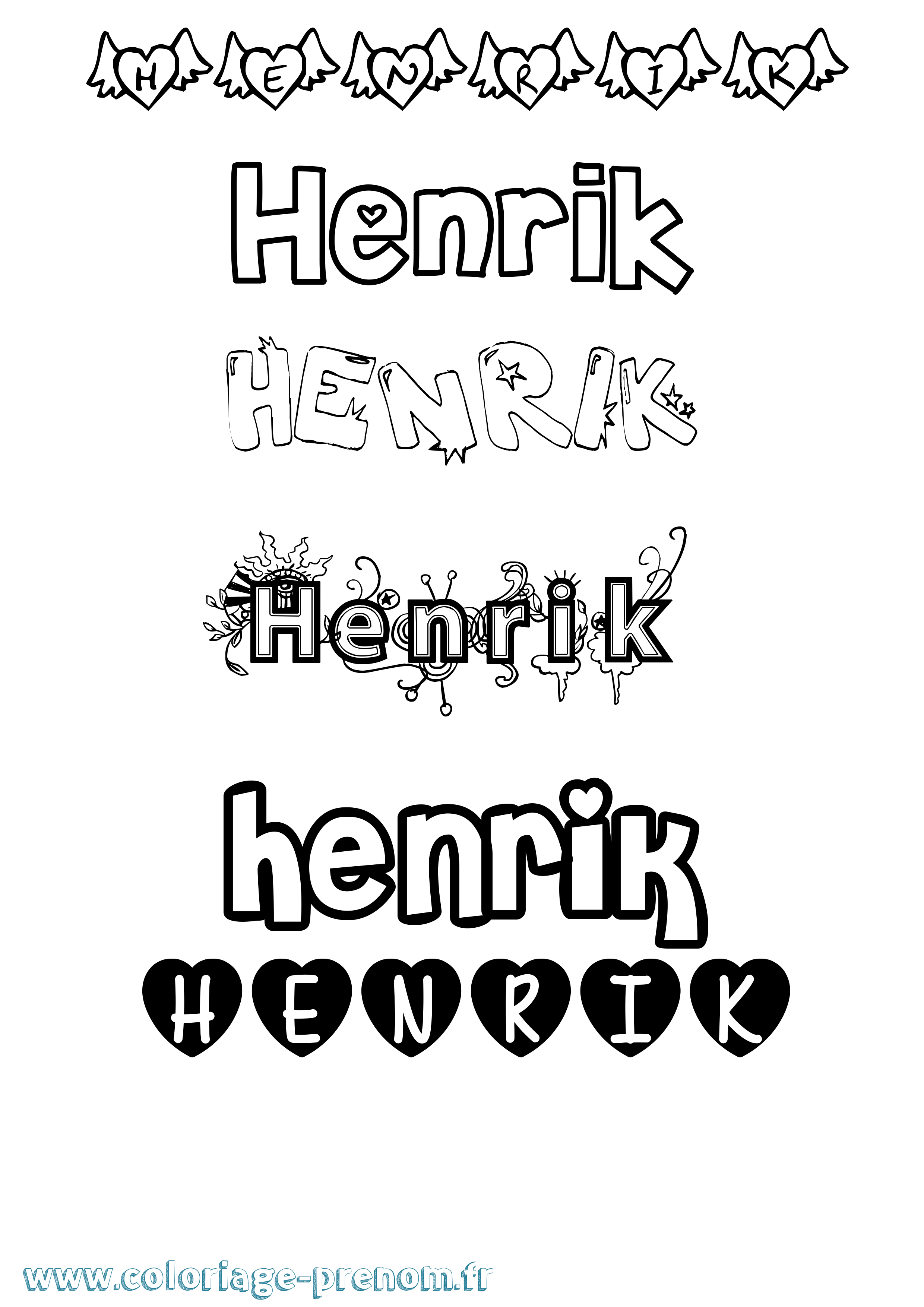 Coloriage prénom Henrik Girly