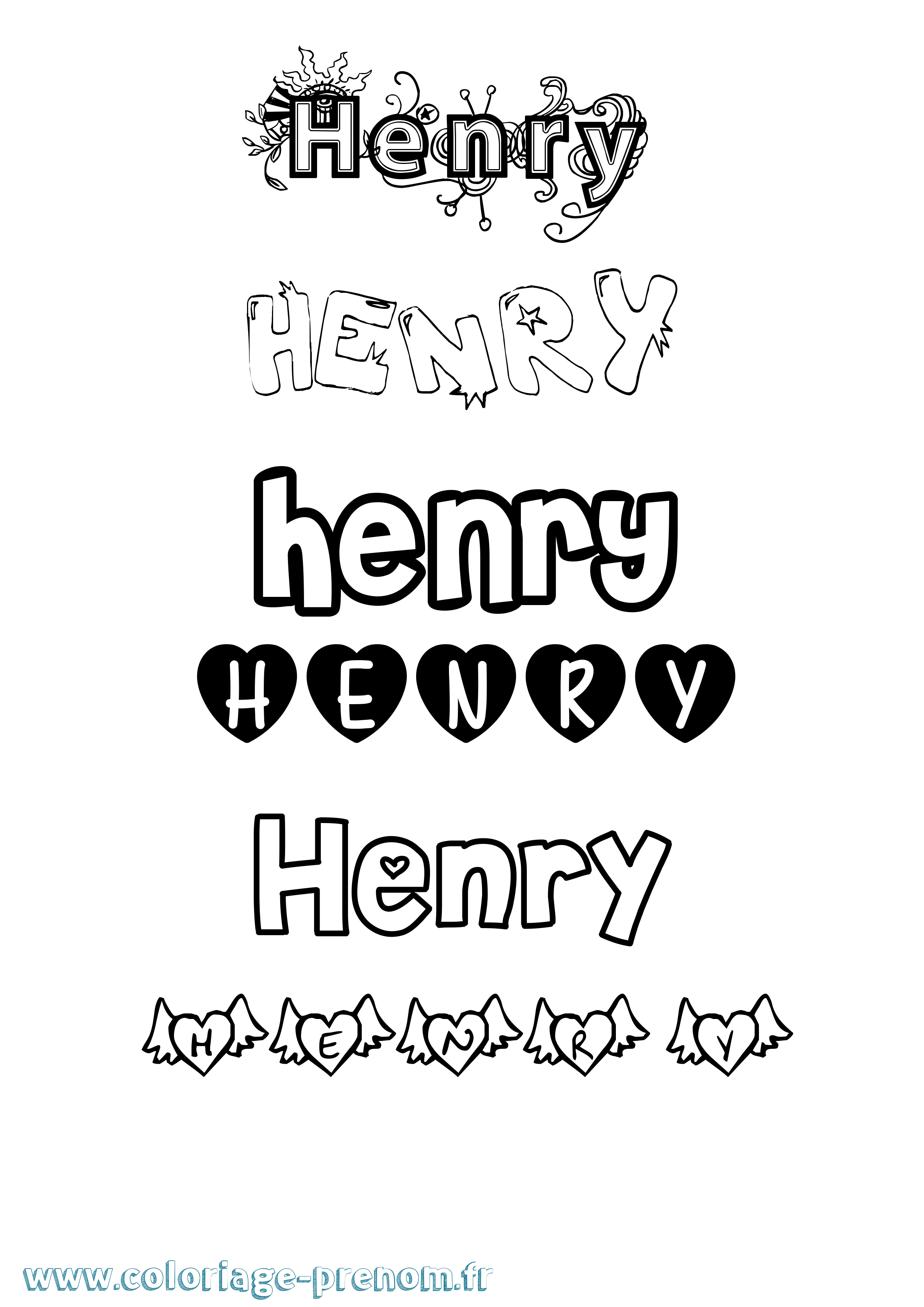 Coloriage prénom Henry Girly
