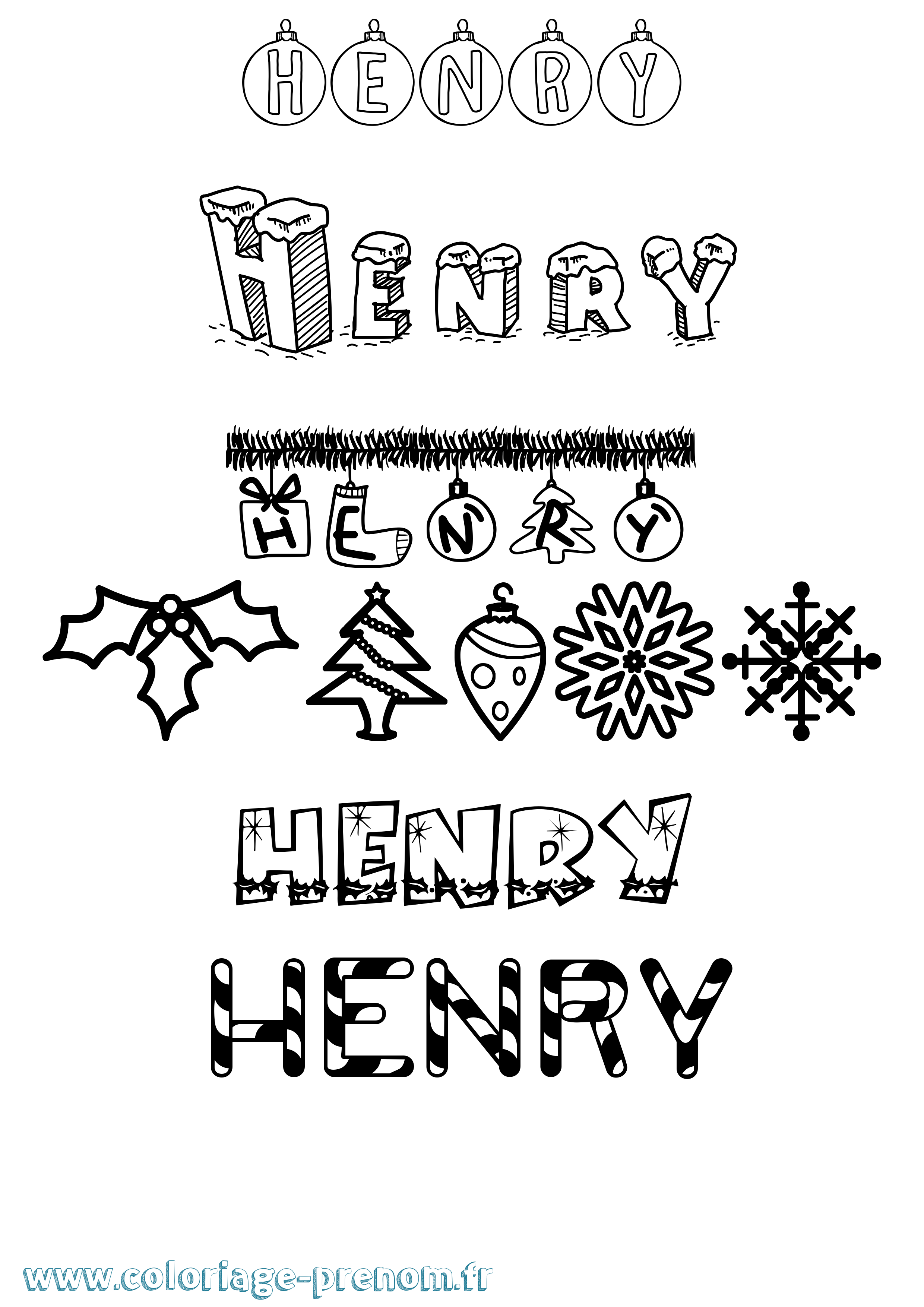 Coloriage prénom Henry Noël