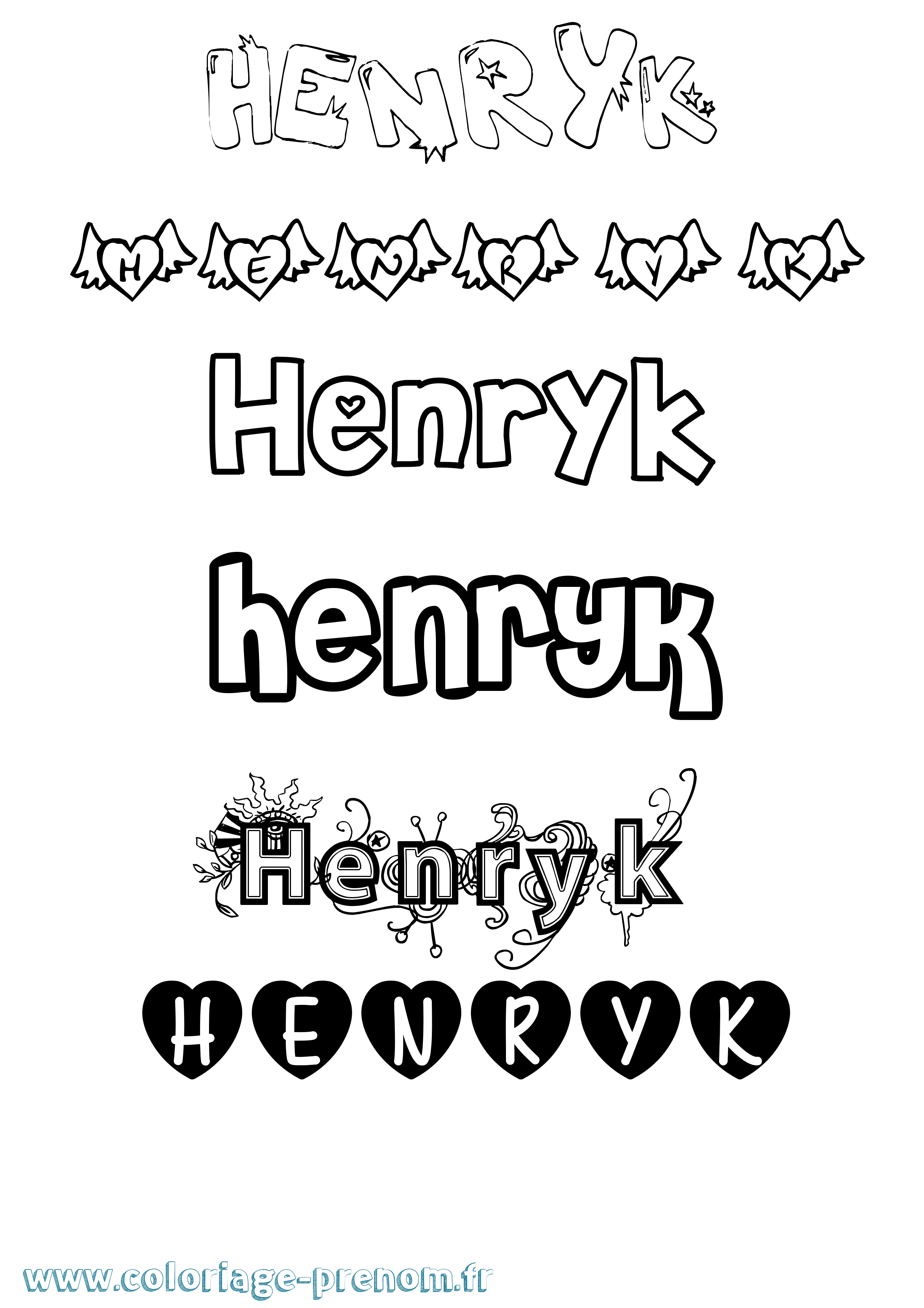 Coloriage prénom Henryk Girly