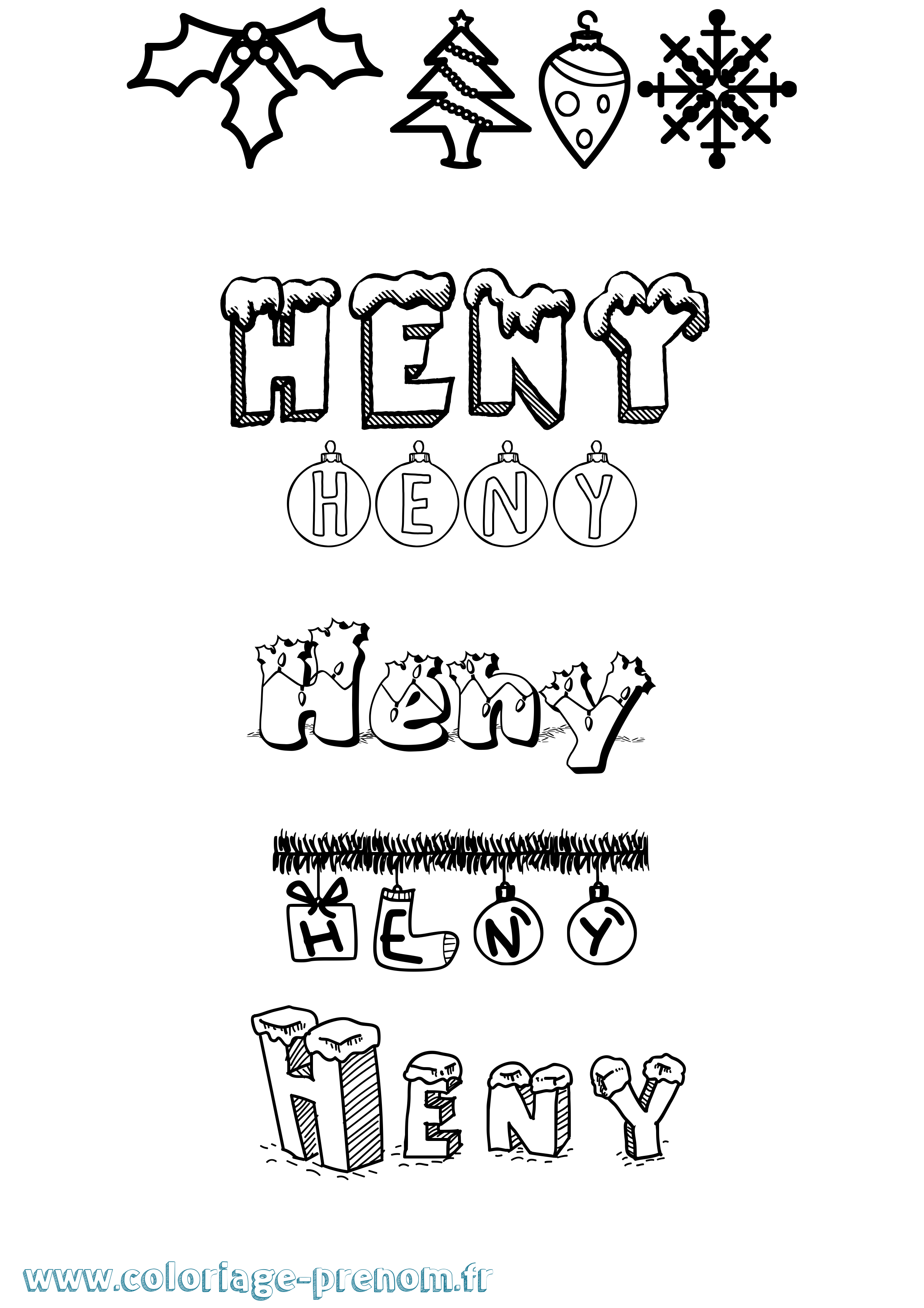 Coloriage Heny Noël Coloriage prénom Heny Noël