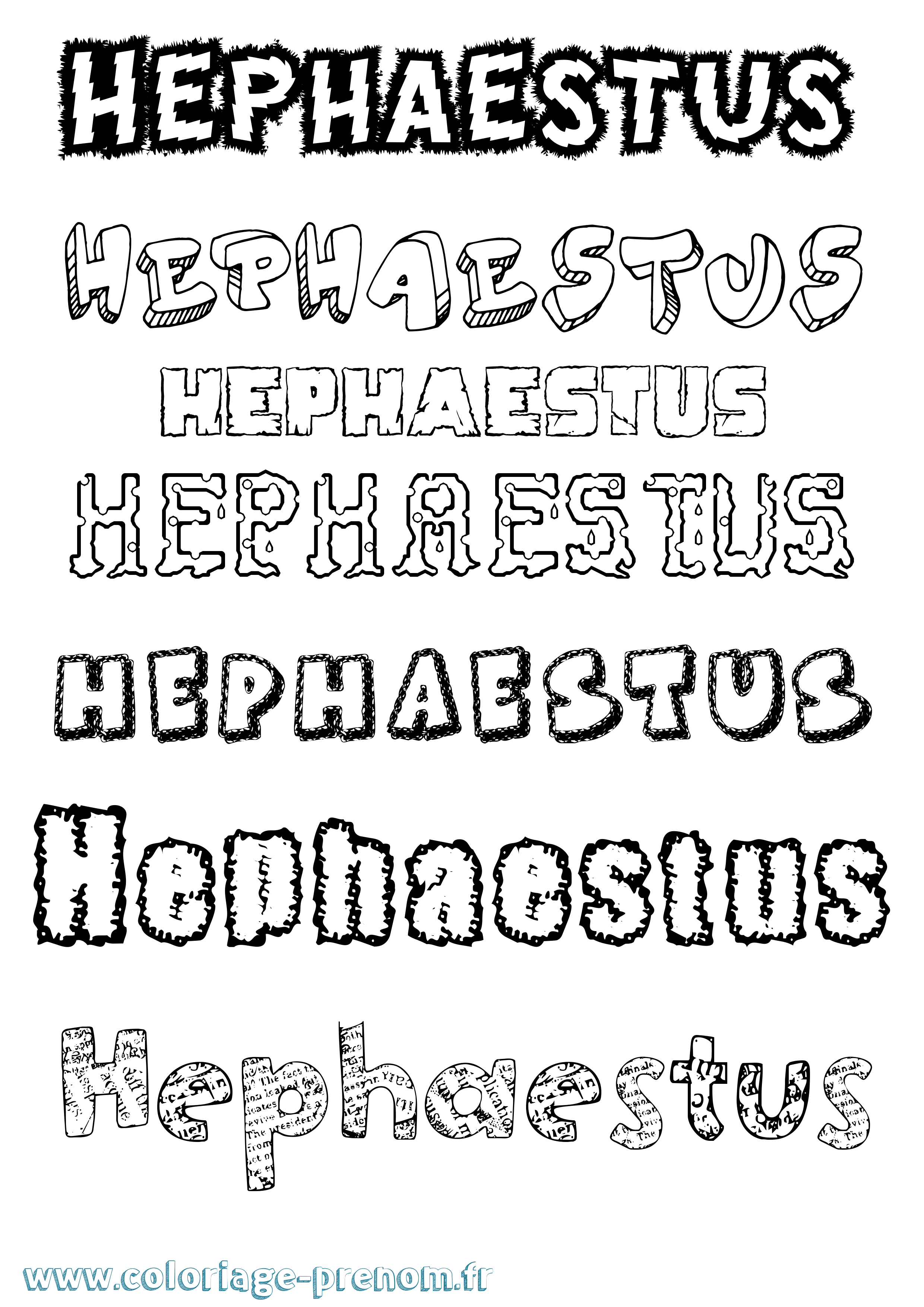 Coloriage prénom Hephaestus Destructuré