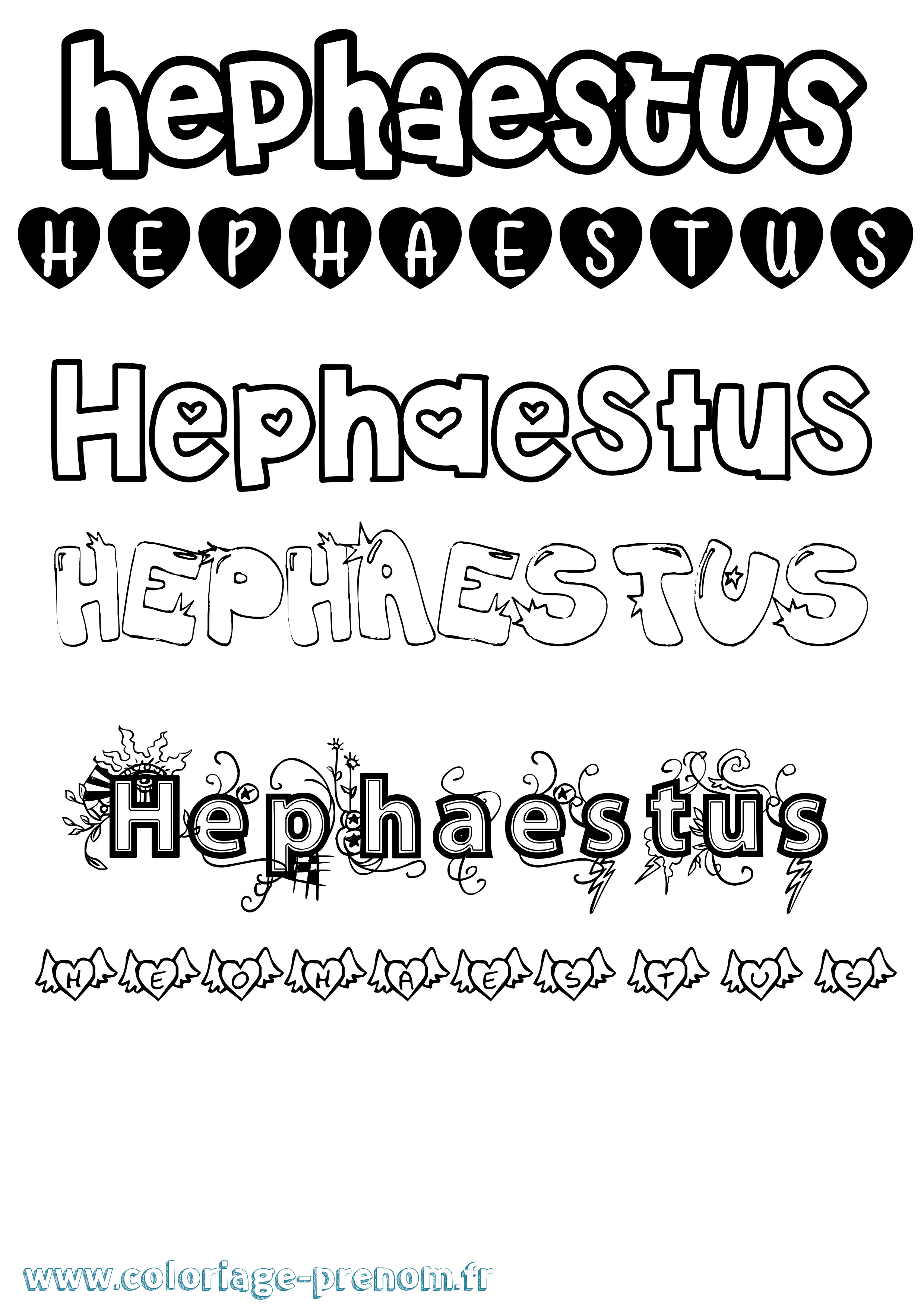 Coloriage prénom Hephaestus Girly