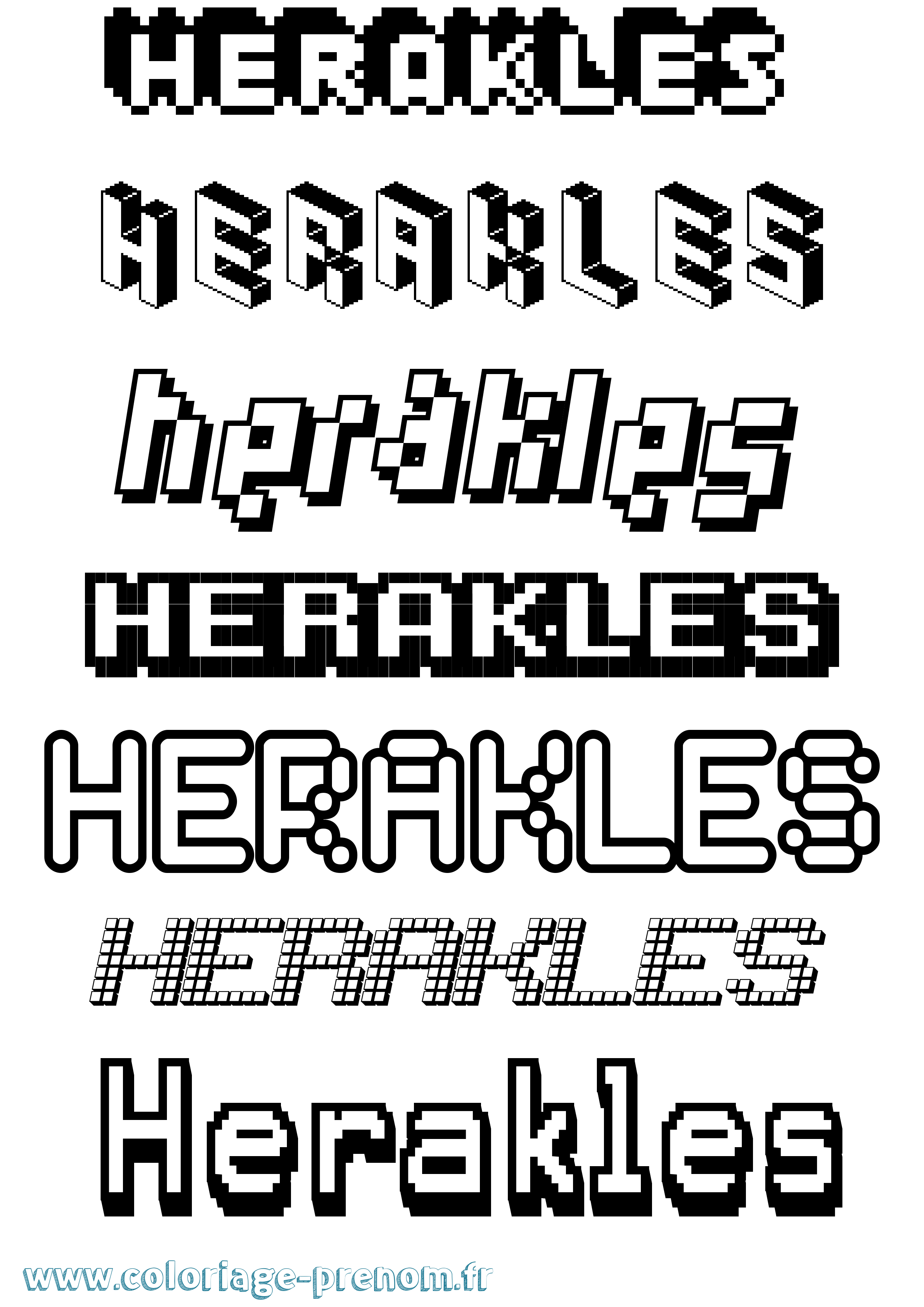 Coloriage prénom Herakles Pixel