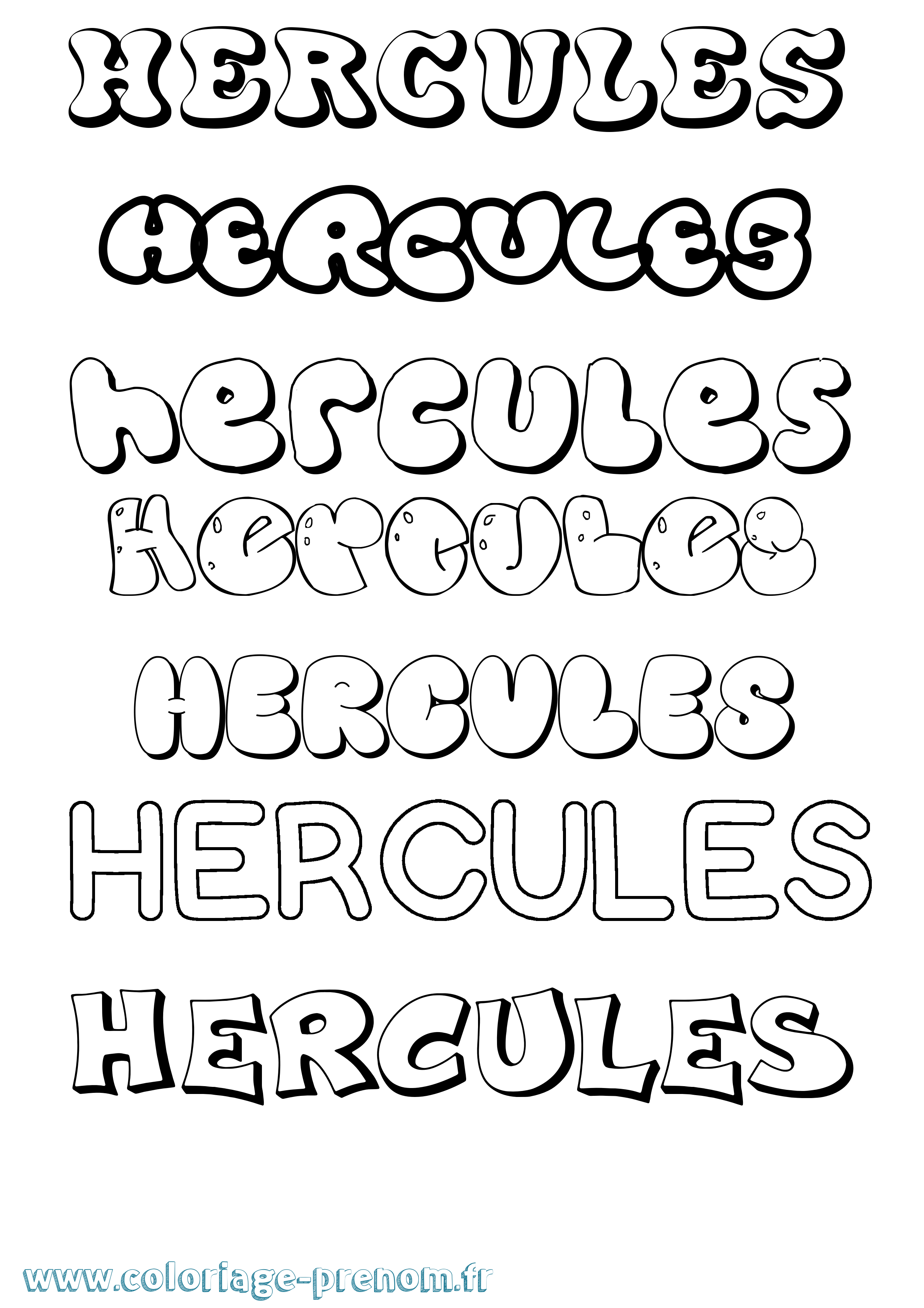 Coloriage prénom Hercules Bubble