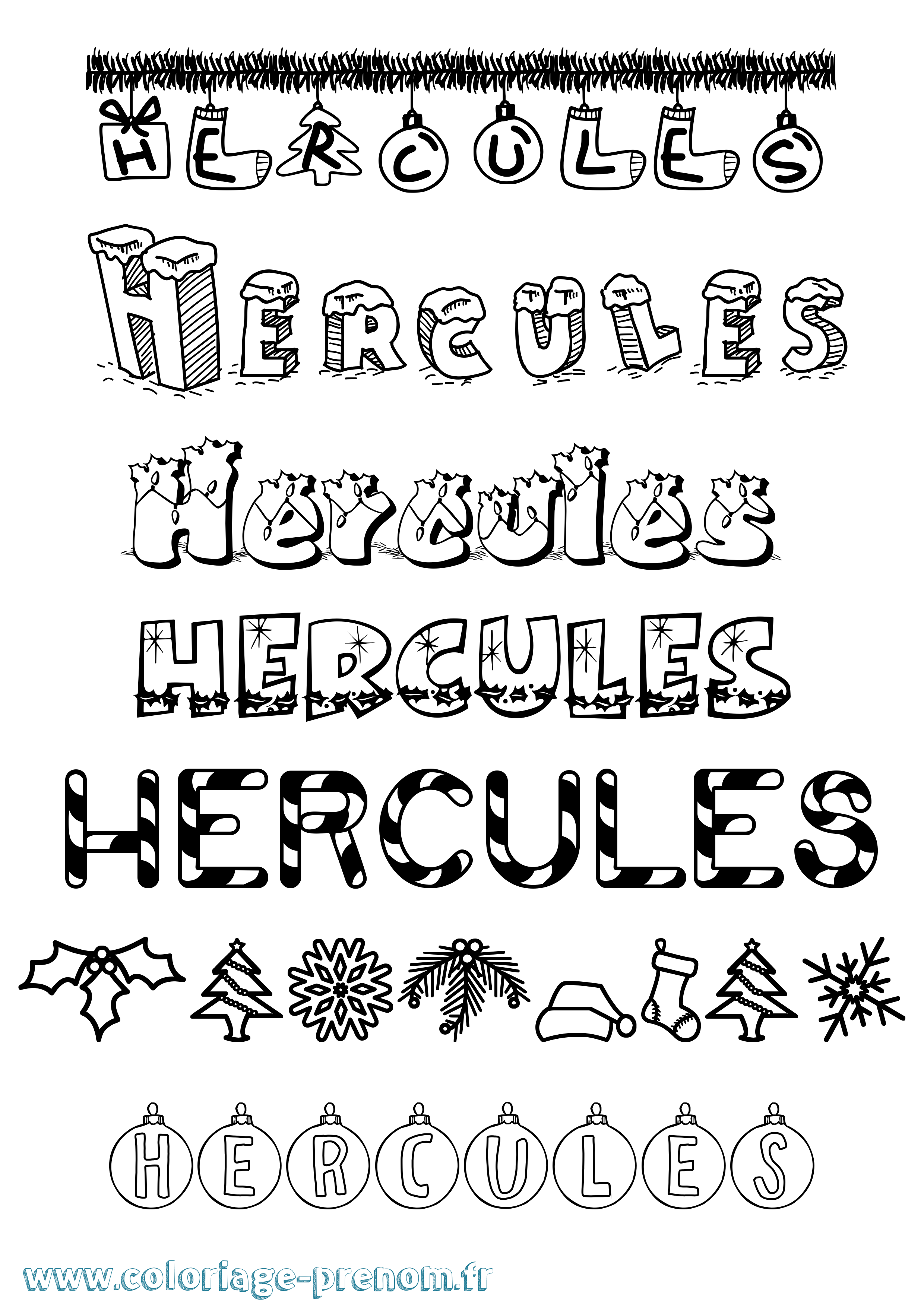 Coloriage Hercules Noël Coloriage prénom Hercules Noël