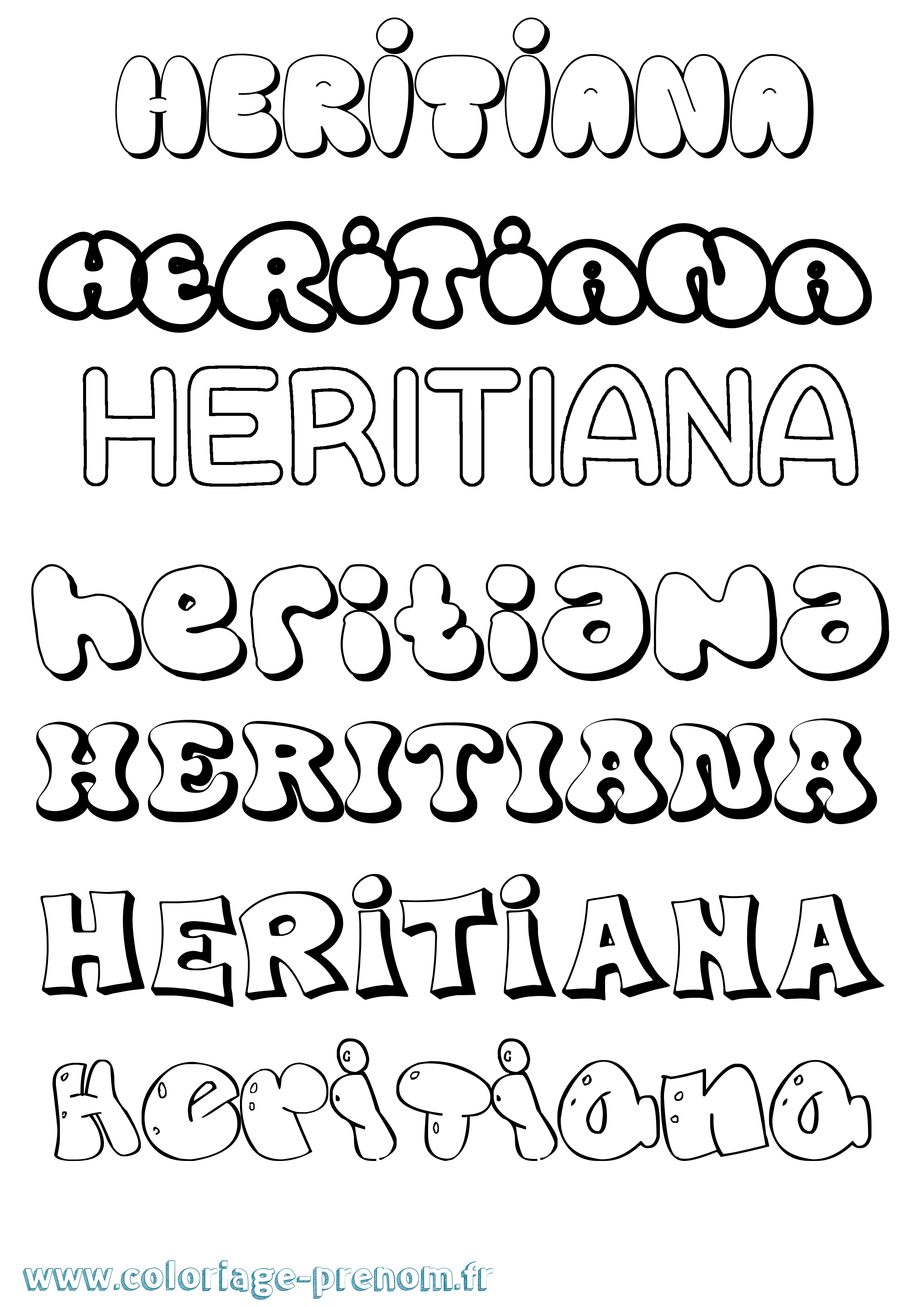 Coloriage prénom Heritiana Bubble