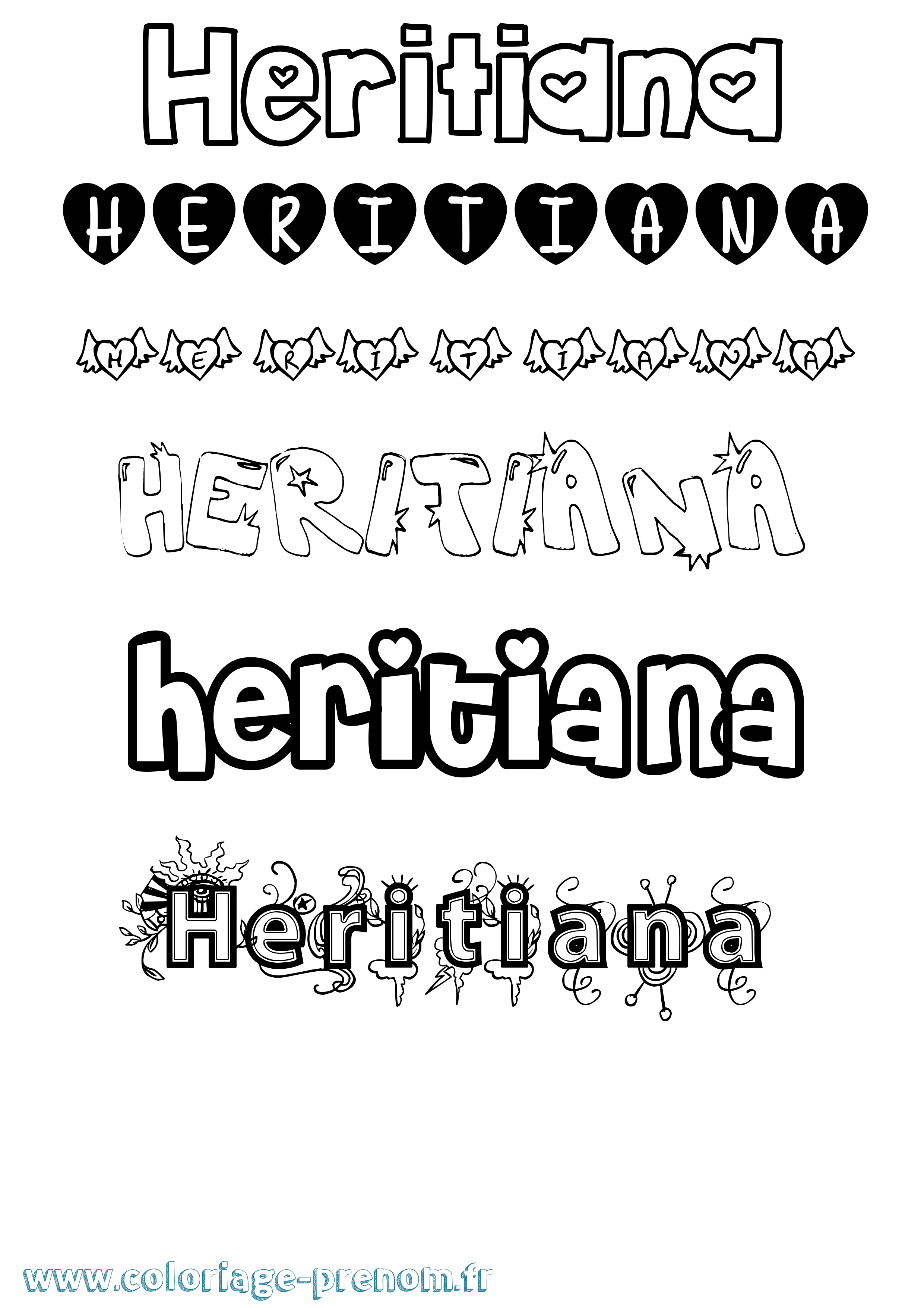Coloriage prénom Heritiana Girly