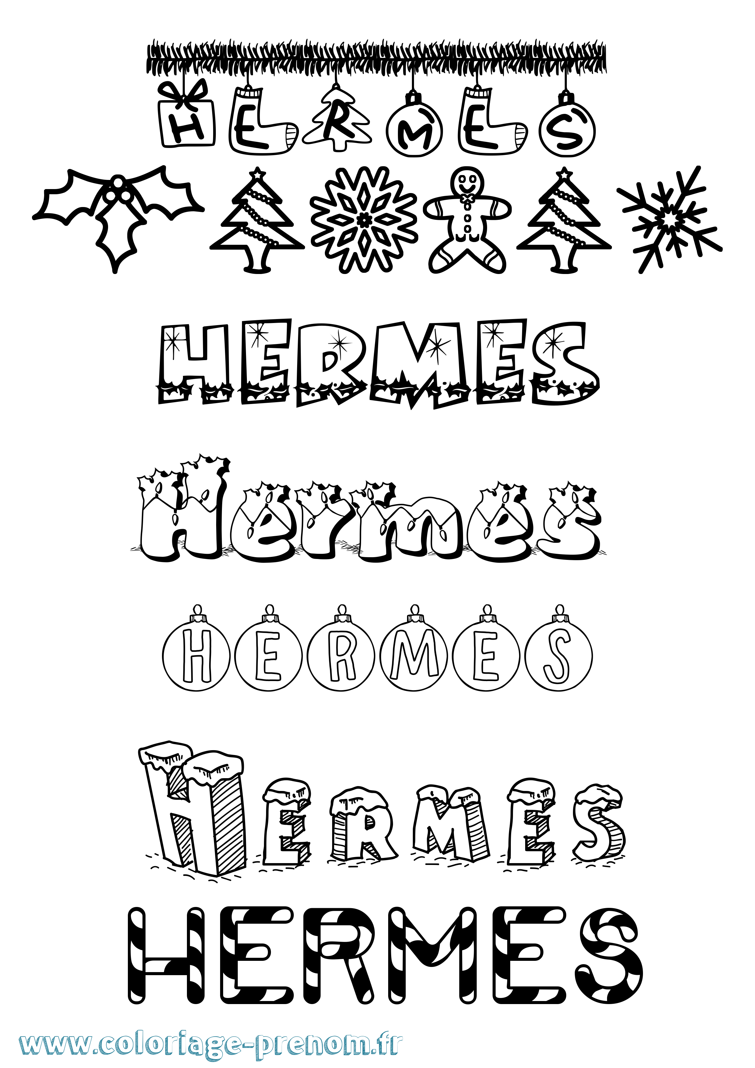 Coloriage prénom Hermes Noël
