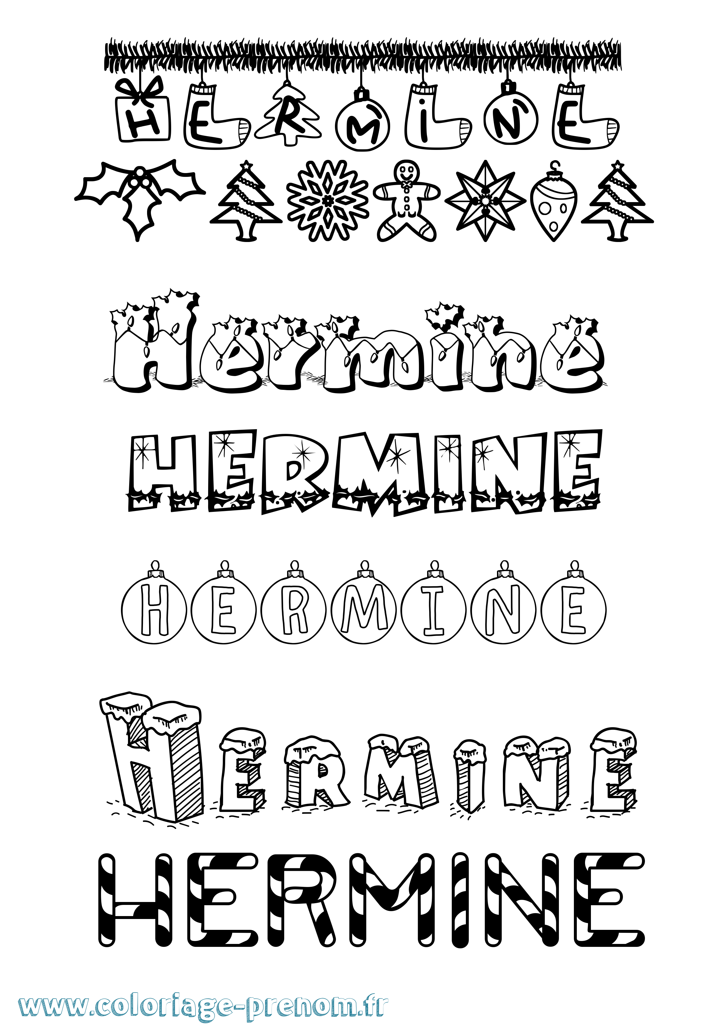 Coloriage prénom Hermine Noël