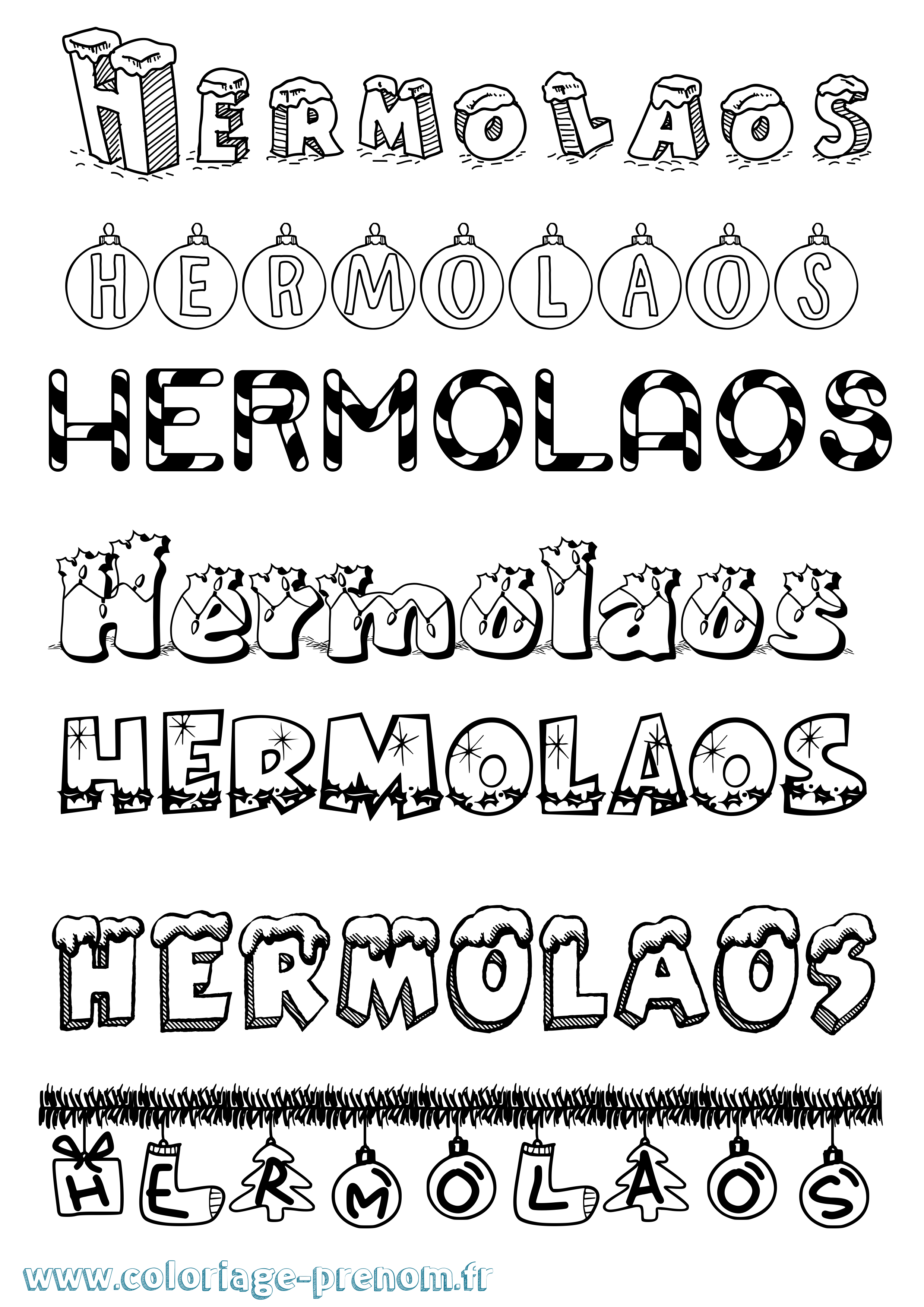 Coloriage prénom Hermolaos Noël