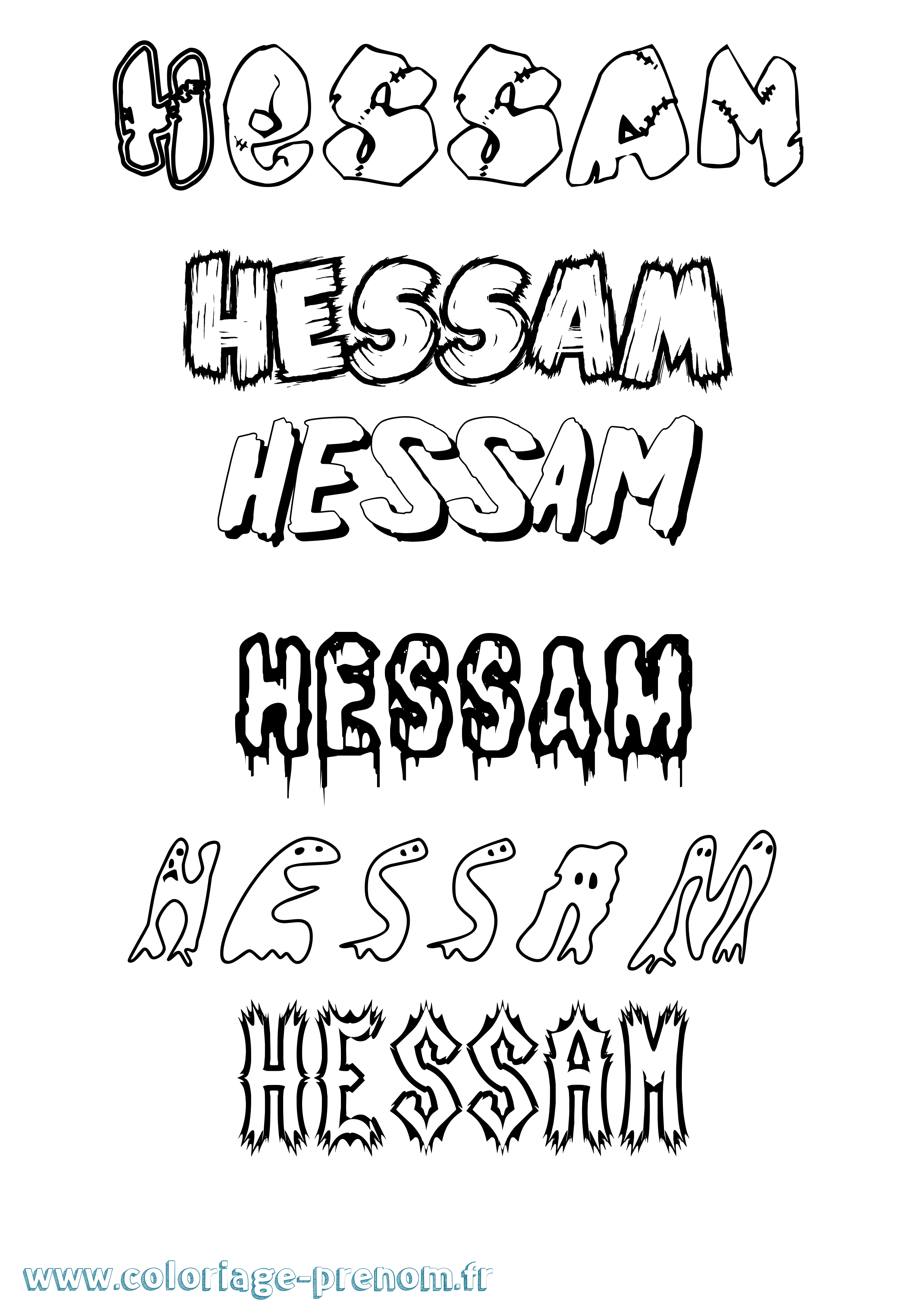 Coloriage Hessam Frisson Coloriage prénom Hessam Frisson