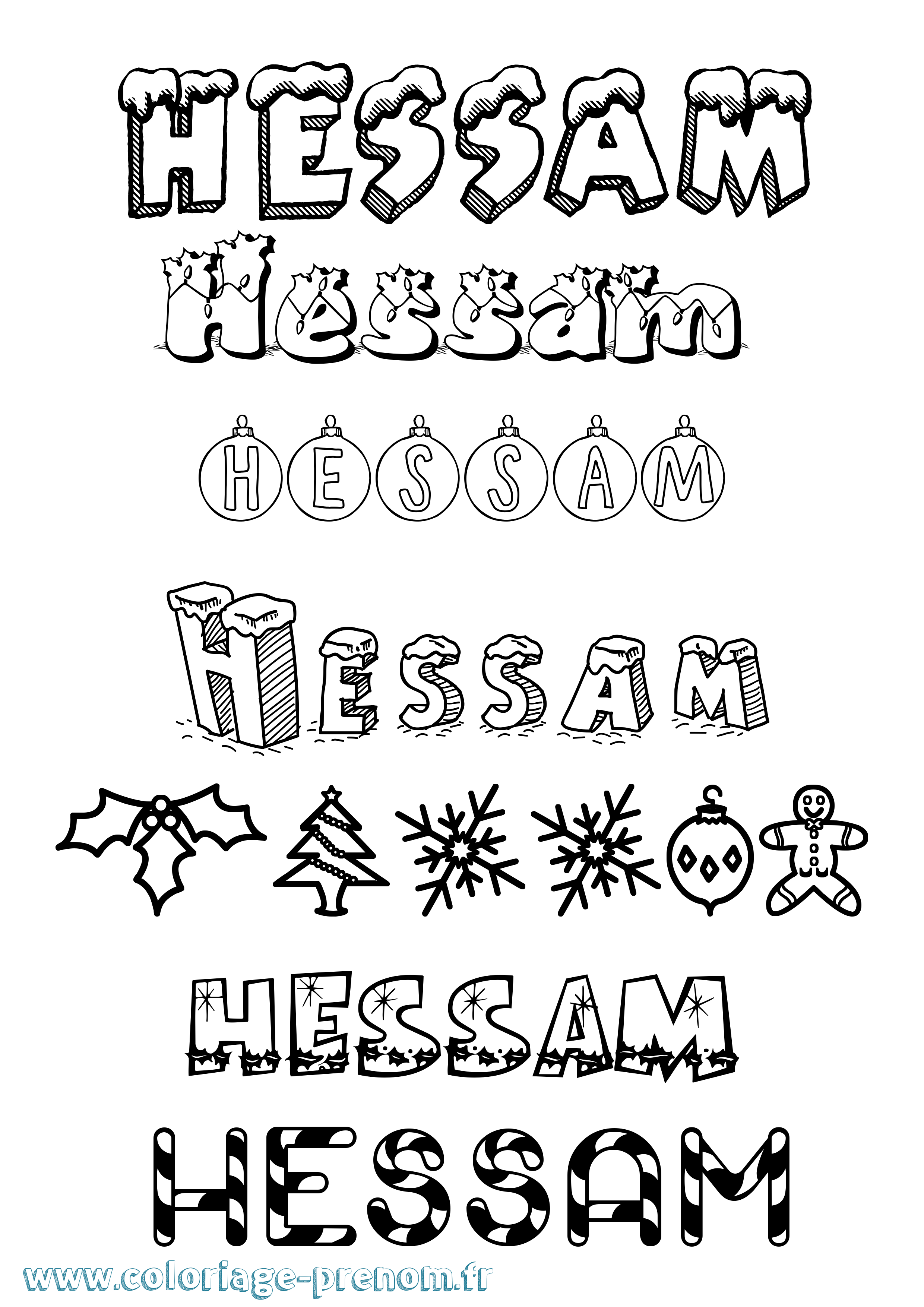Coloriage Hessam Noël Coloriage prénom Hessam Noël