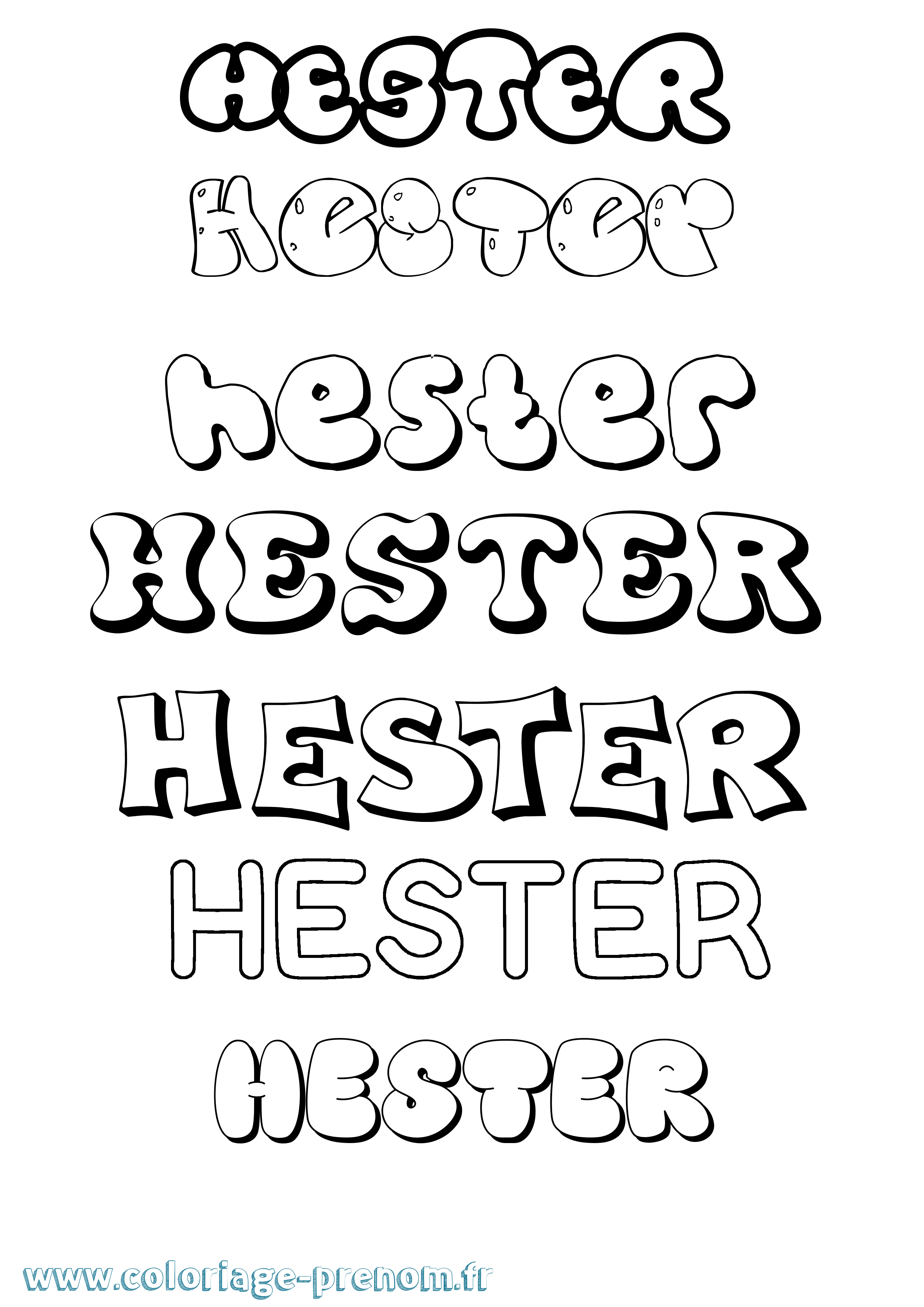 Coloriage prénom Hester Bubble