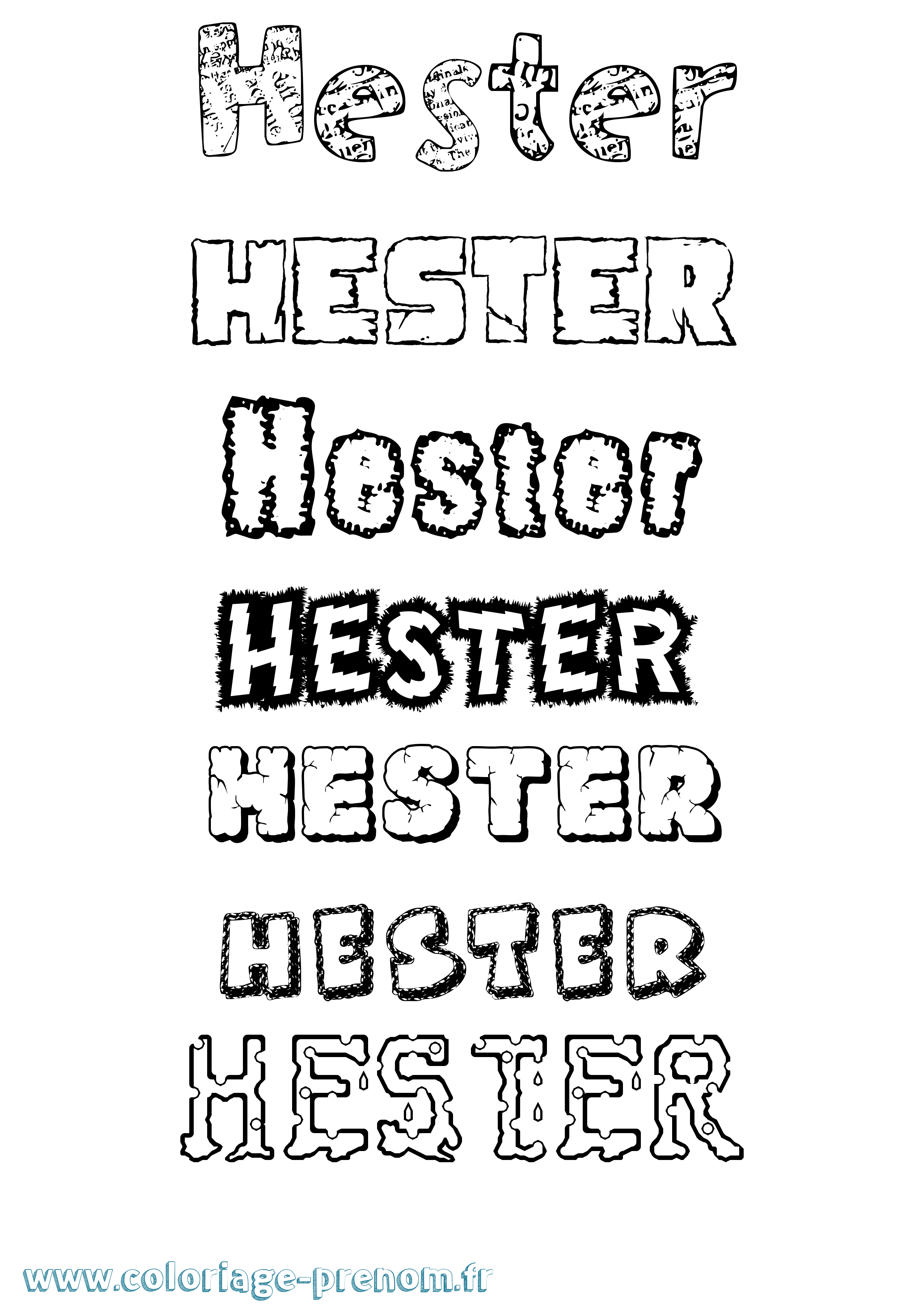 Coloriage prénom Hester Destructuré