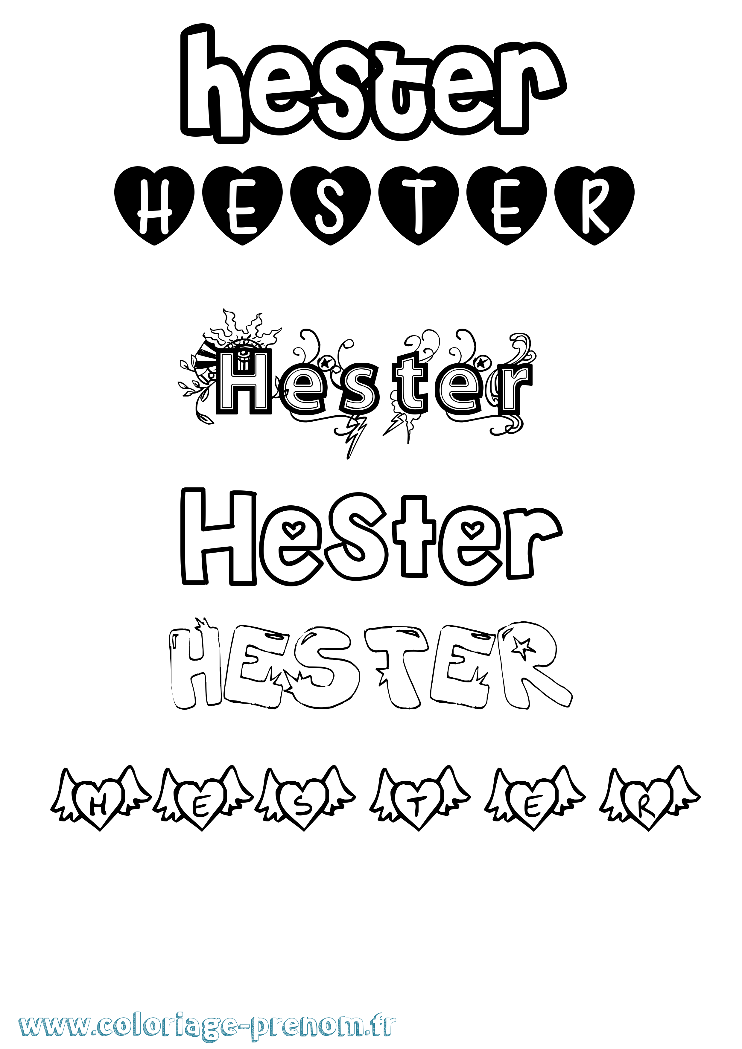 Coloriage prénom Hester Girly