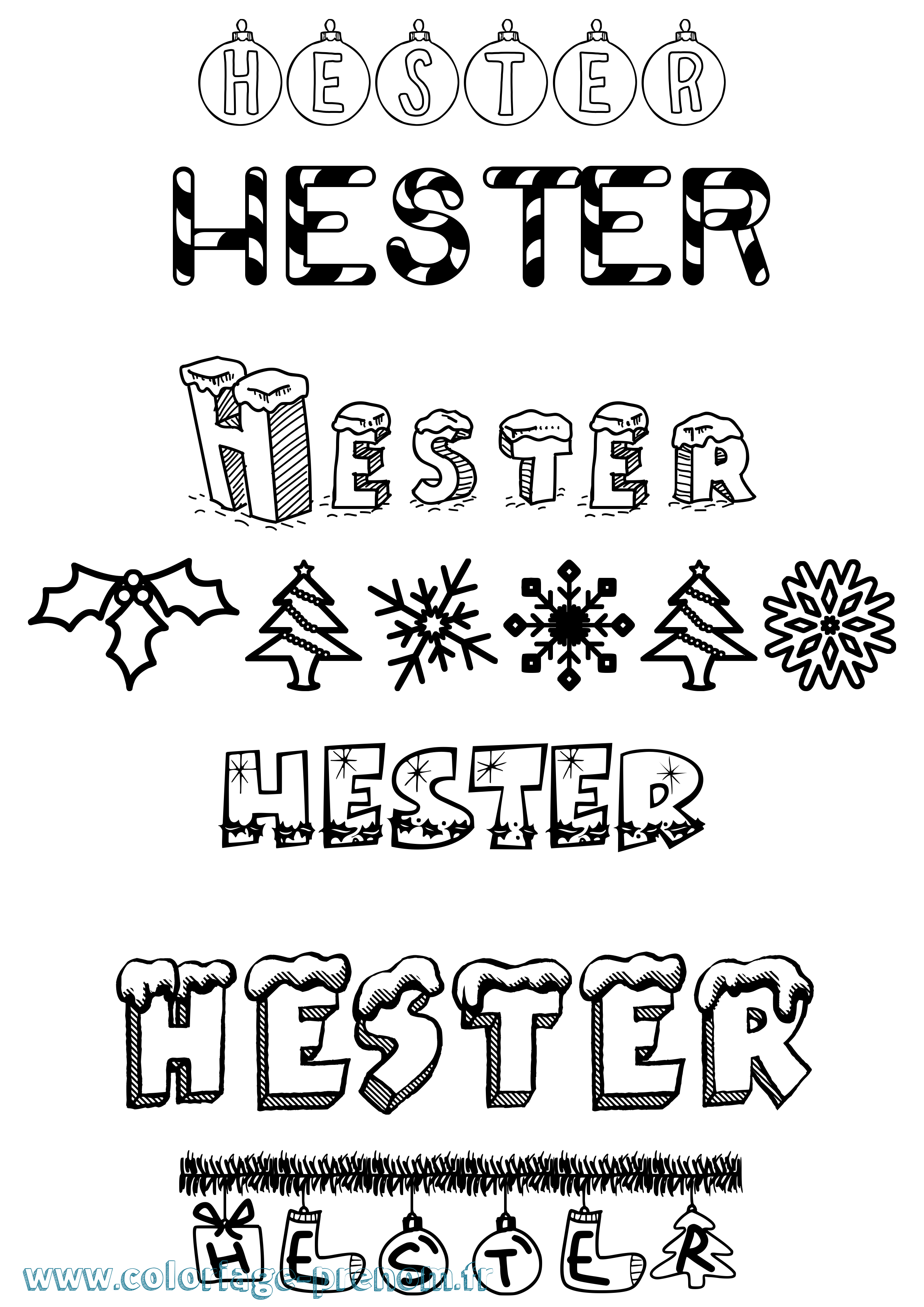 Coloriage prénom Hester Noël
