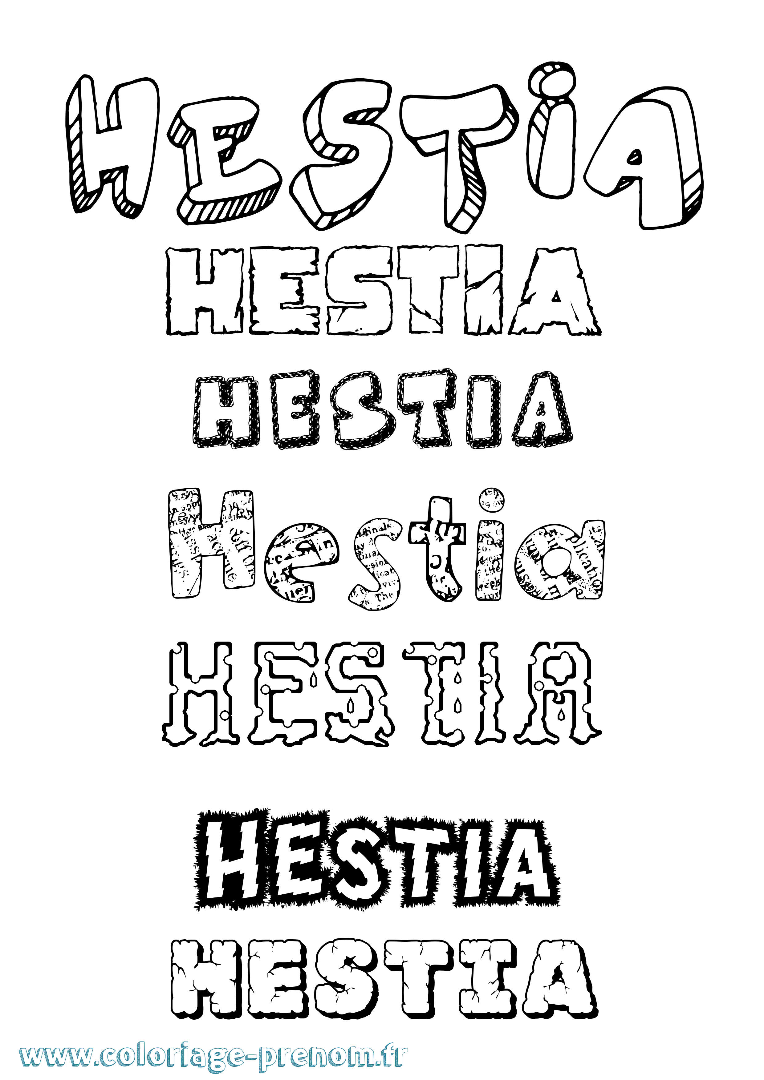 Coloriage prénom Hestia Destructuré