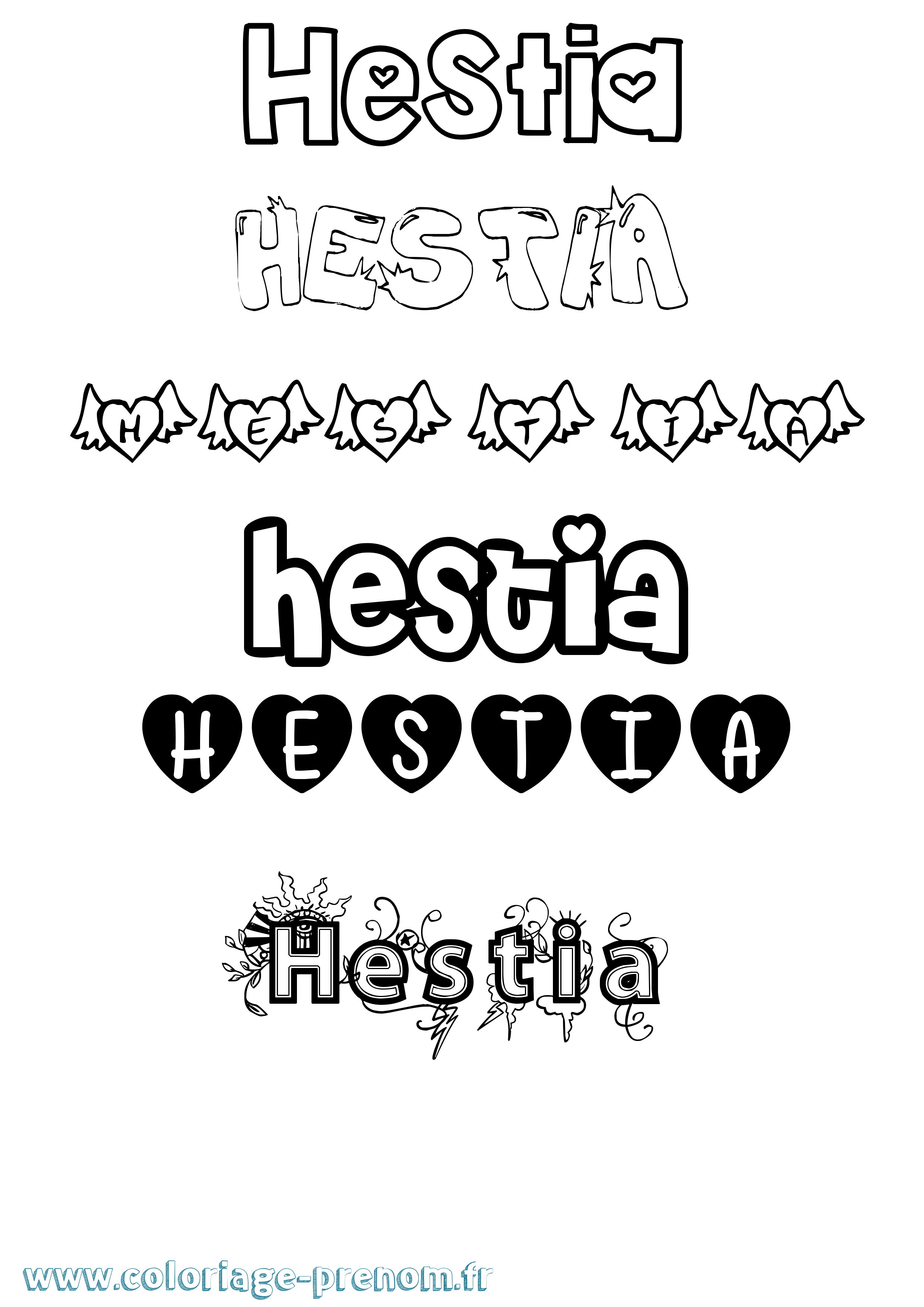 Coloriage prénom Hestia Girly