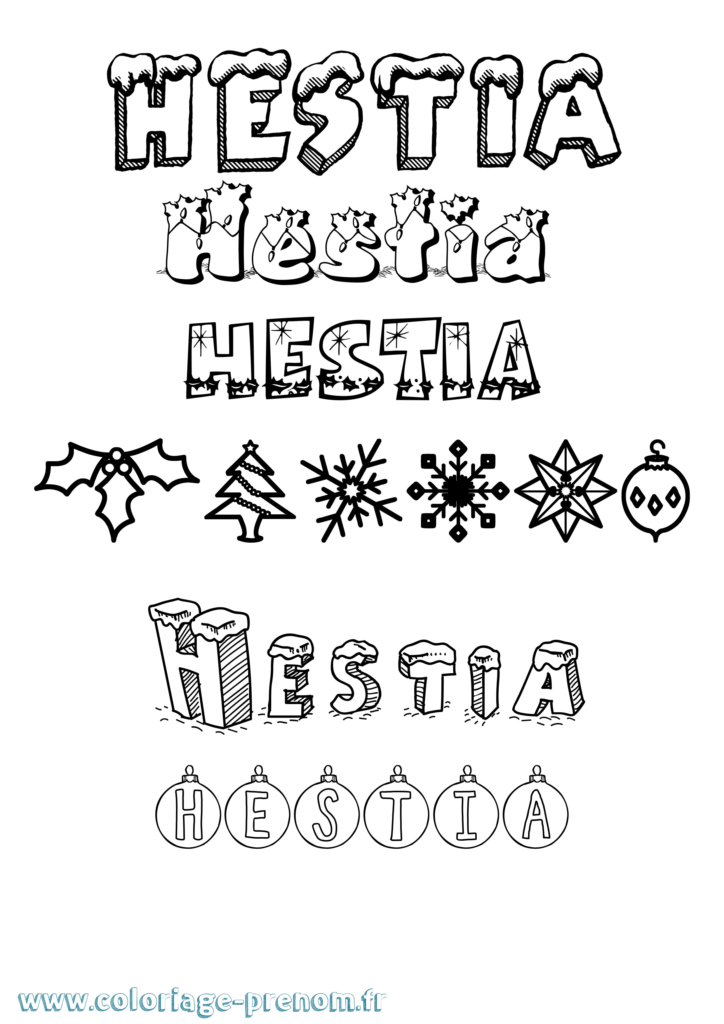 Coloriage prénom Hestia Noël