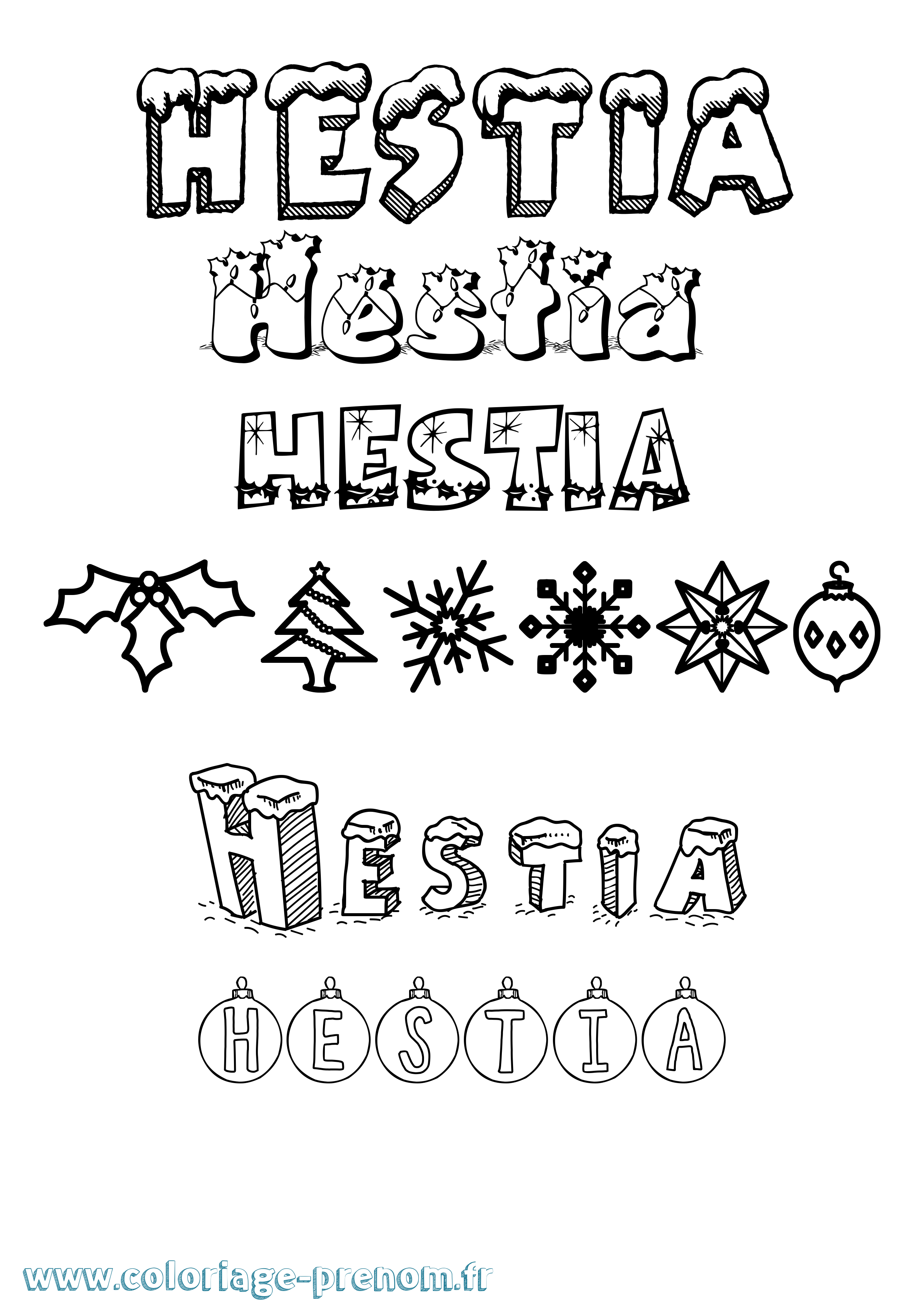 Coloriage Hestia Noël Coloriage prénom Hestia Noël