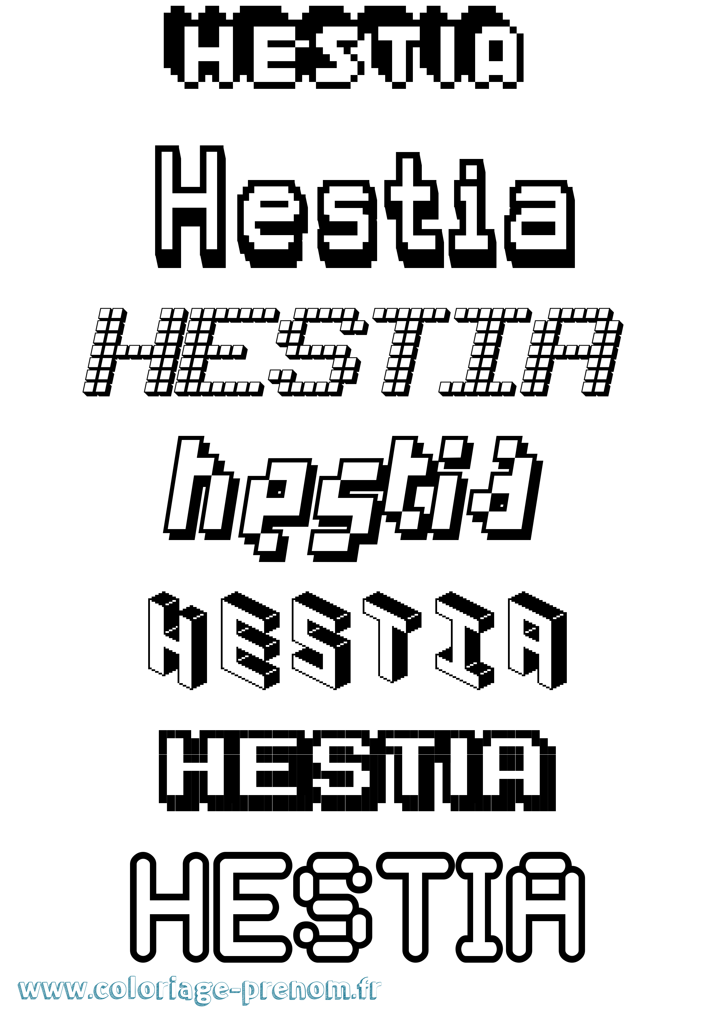 Coloriage prénom Hestia Pixel