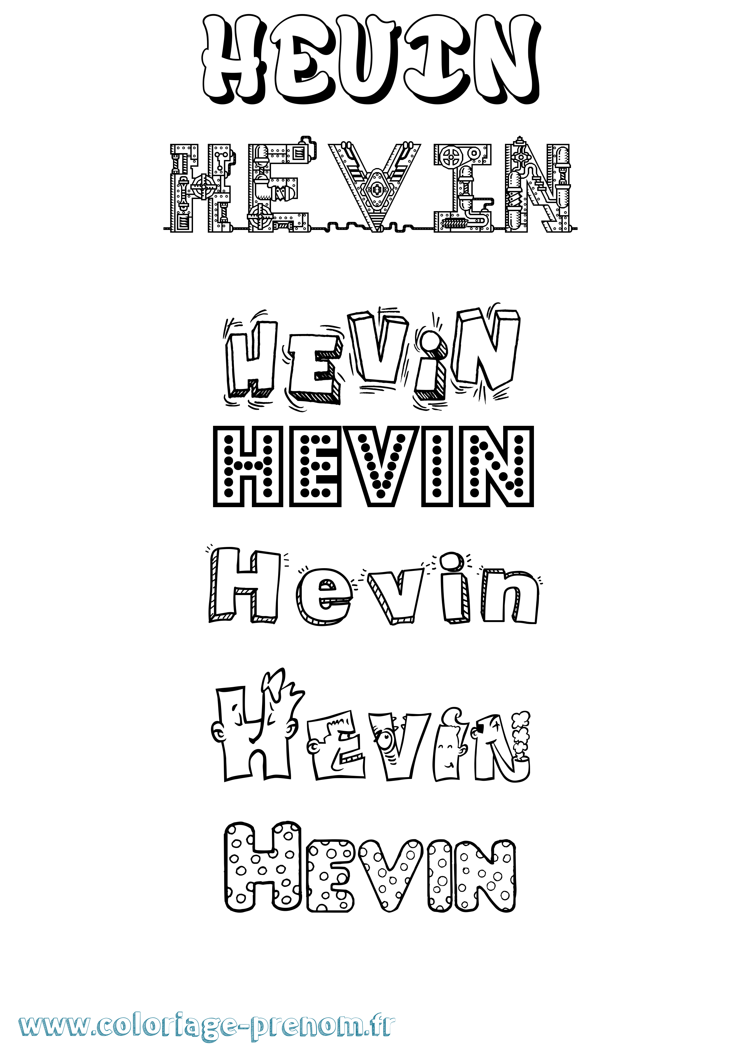 Coloriage prénom Hevin Fun