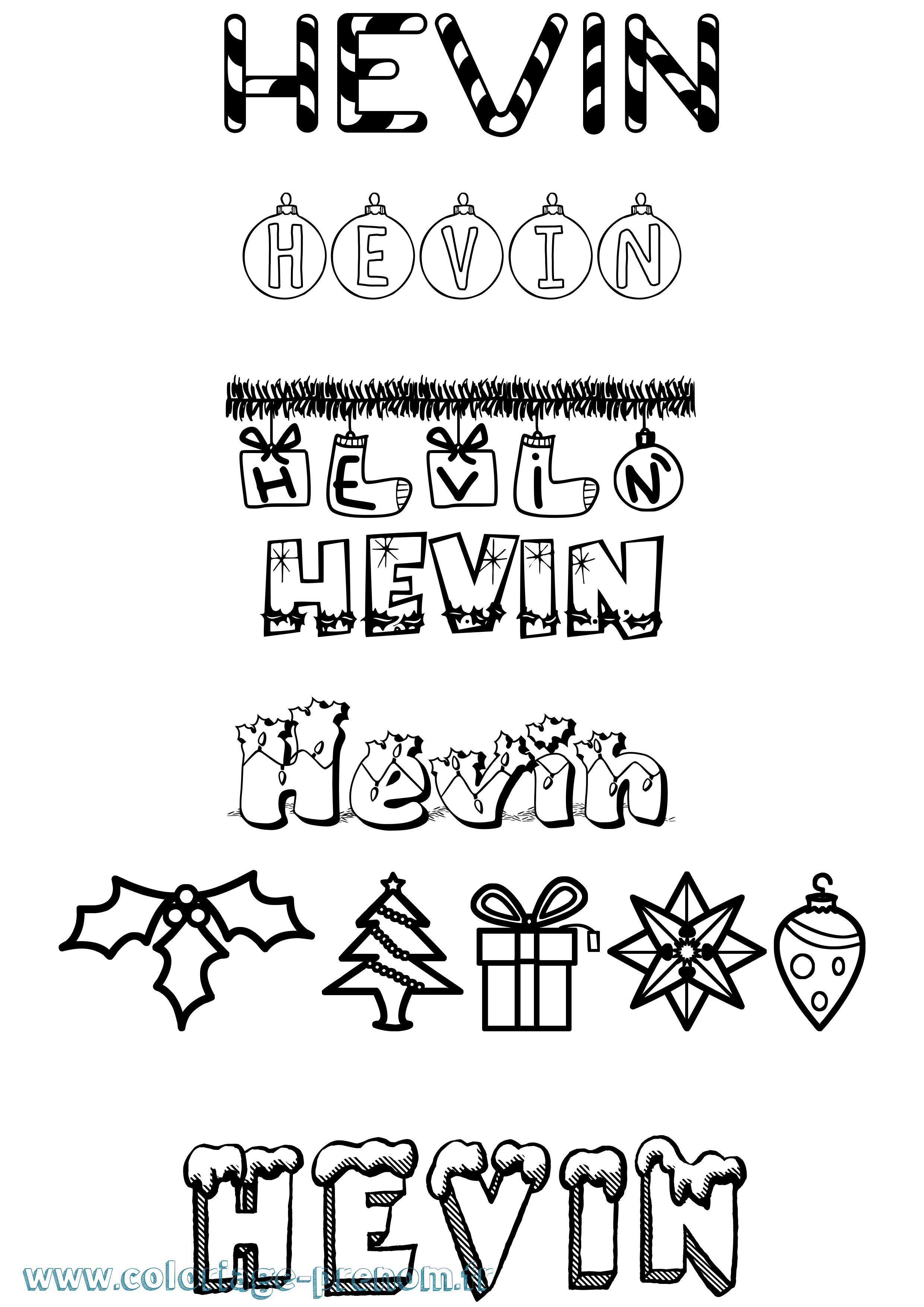 Coloriage prénom Hevin Noël