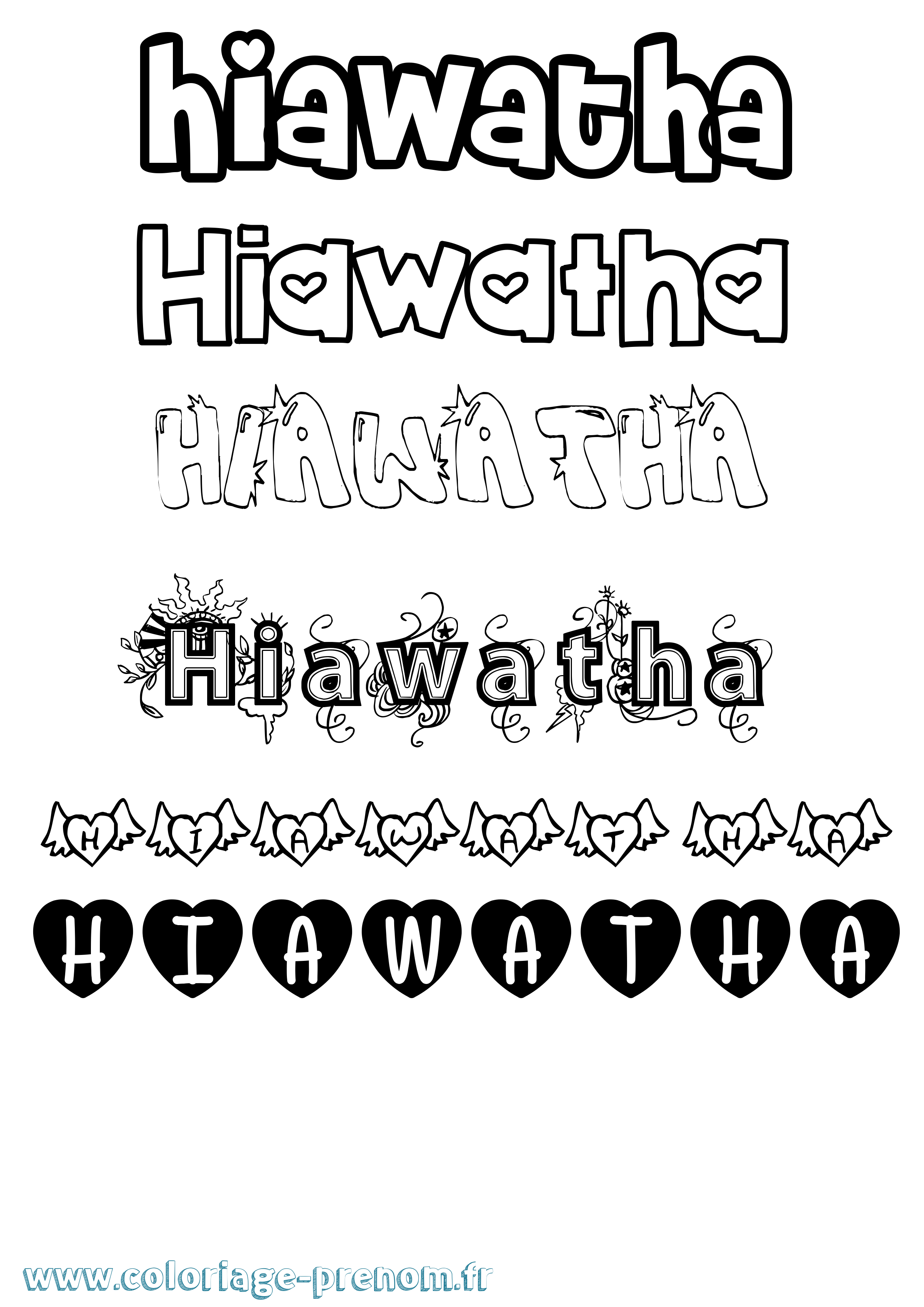Coloriage Hiawatha Girly Coloriage prénom Hiawatha Girly