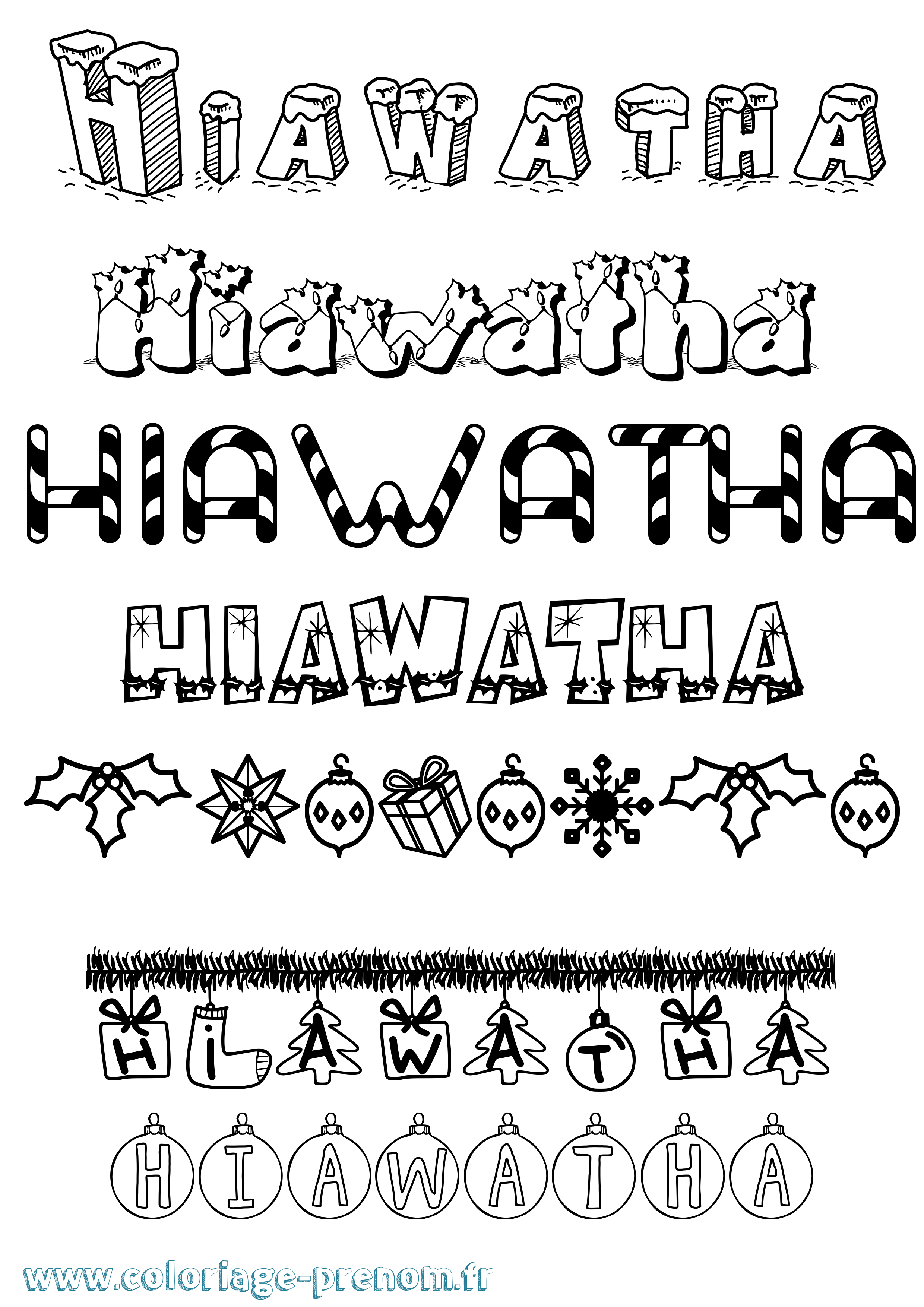 Coloriage Hiawatha Noël Coloriage prénom Hiawatha Noël