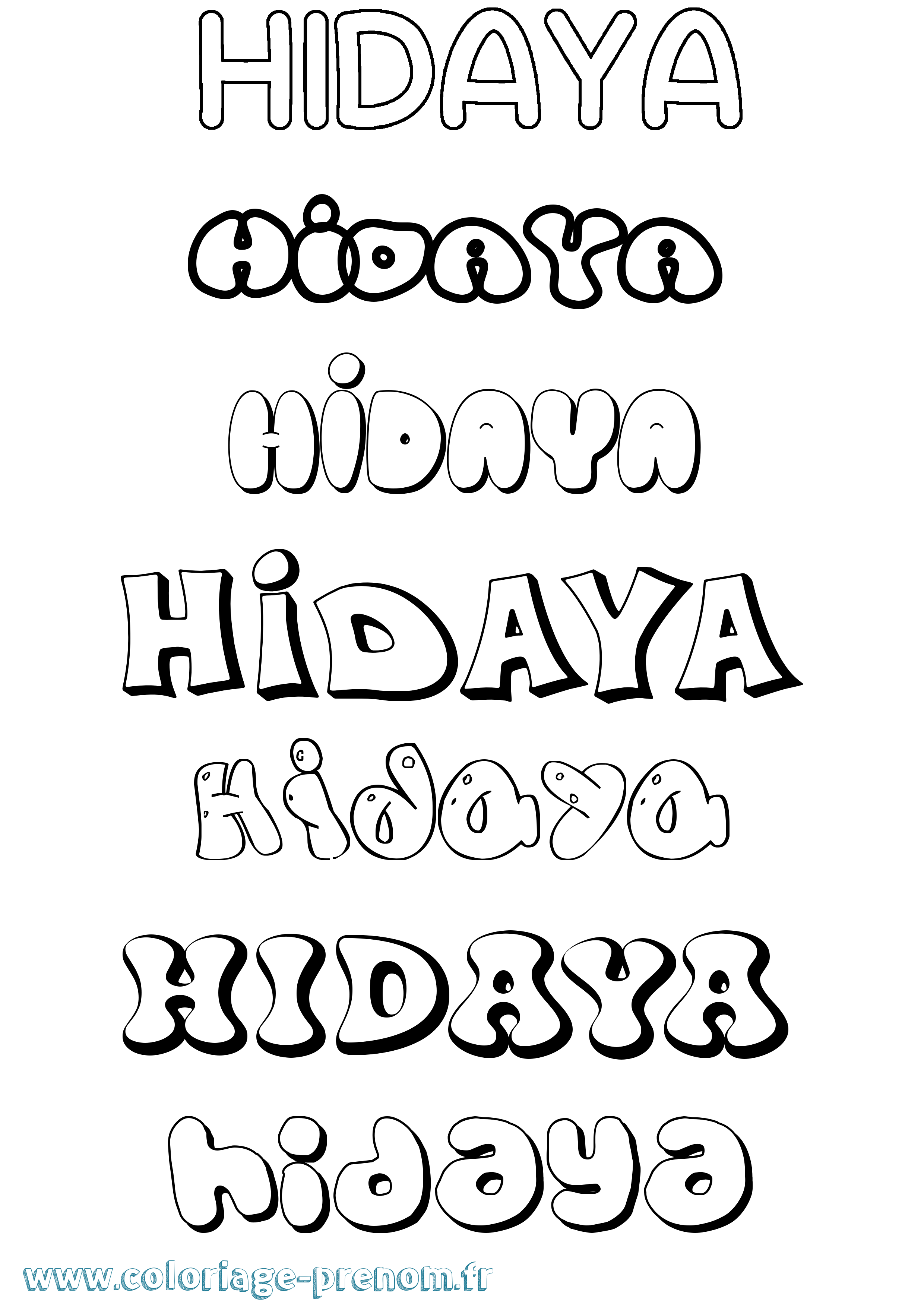 Coloriage prénom Hidaya Bubble