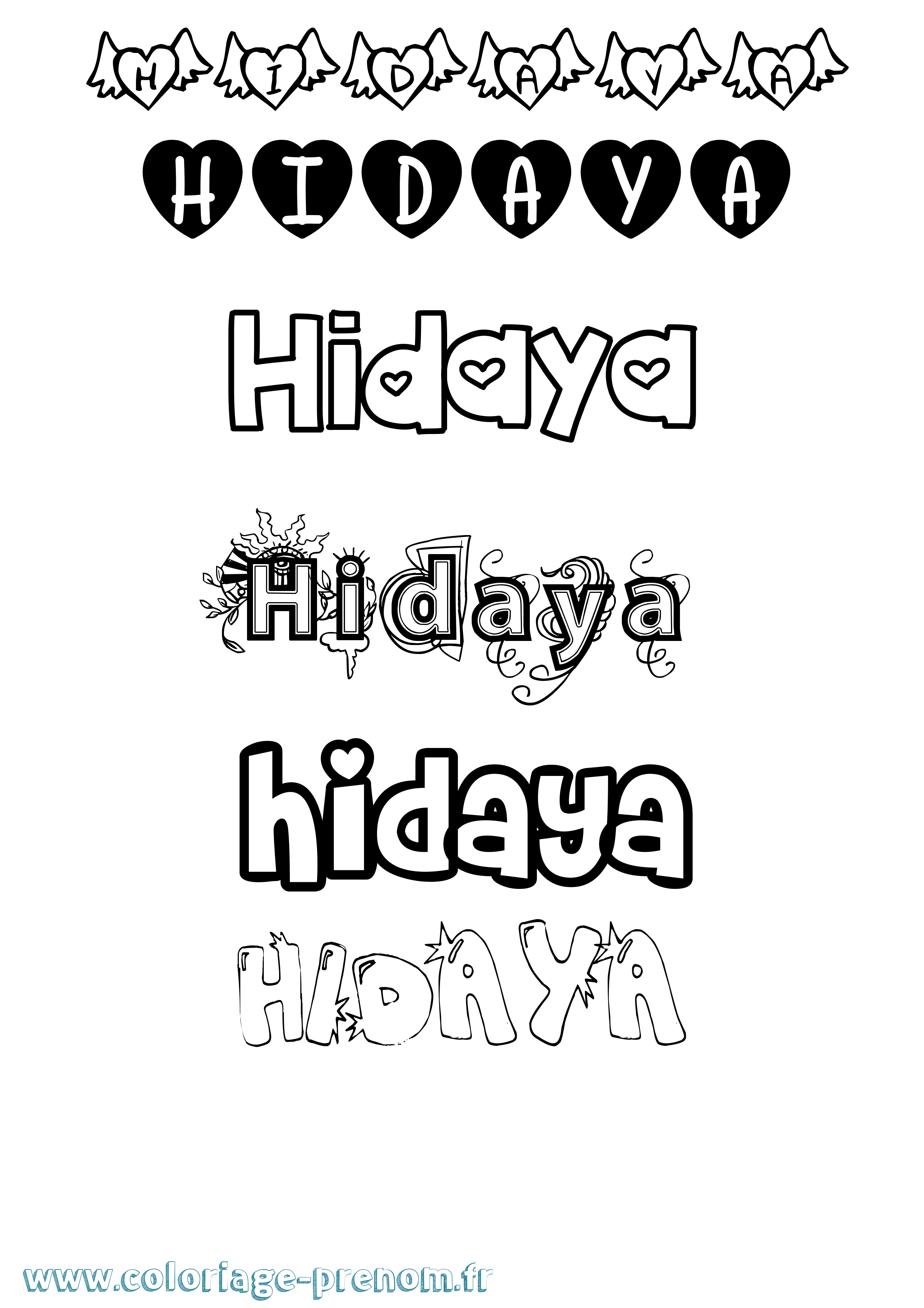 Coloriage prénom Hidaya Girly