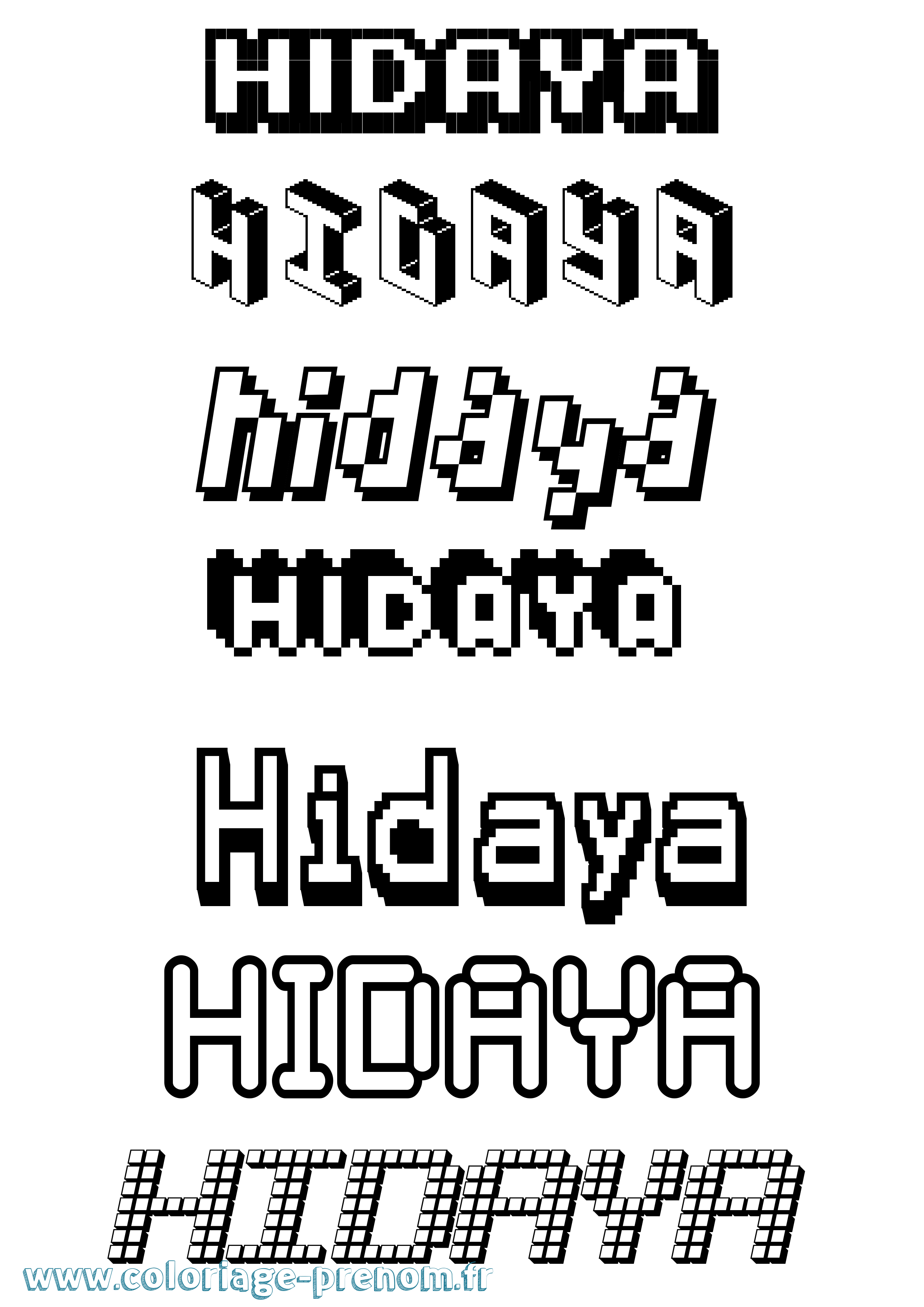 Coloriage prénom Hidaya Pixel