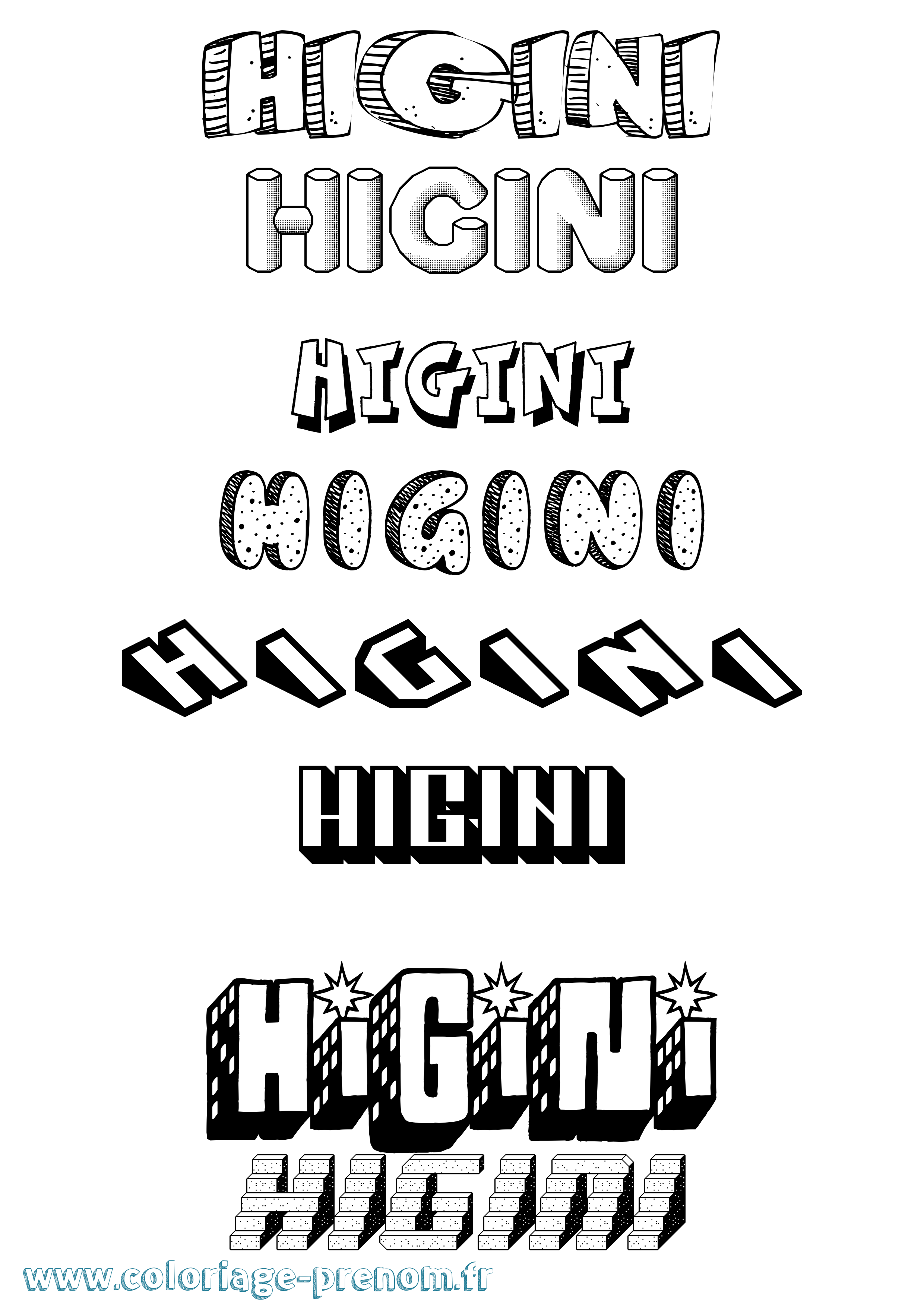 Coloriage Higini Effet 3D Coloriage prénom Higini Effet 3D