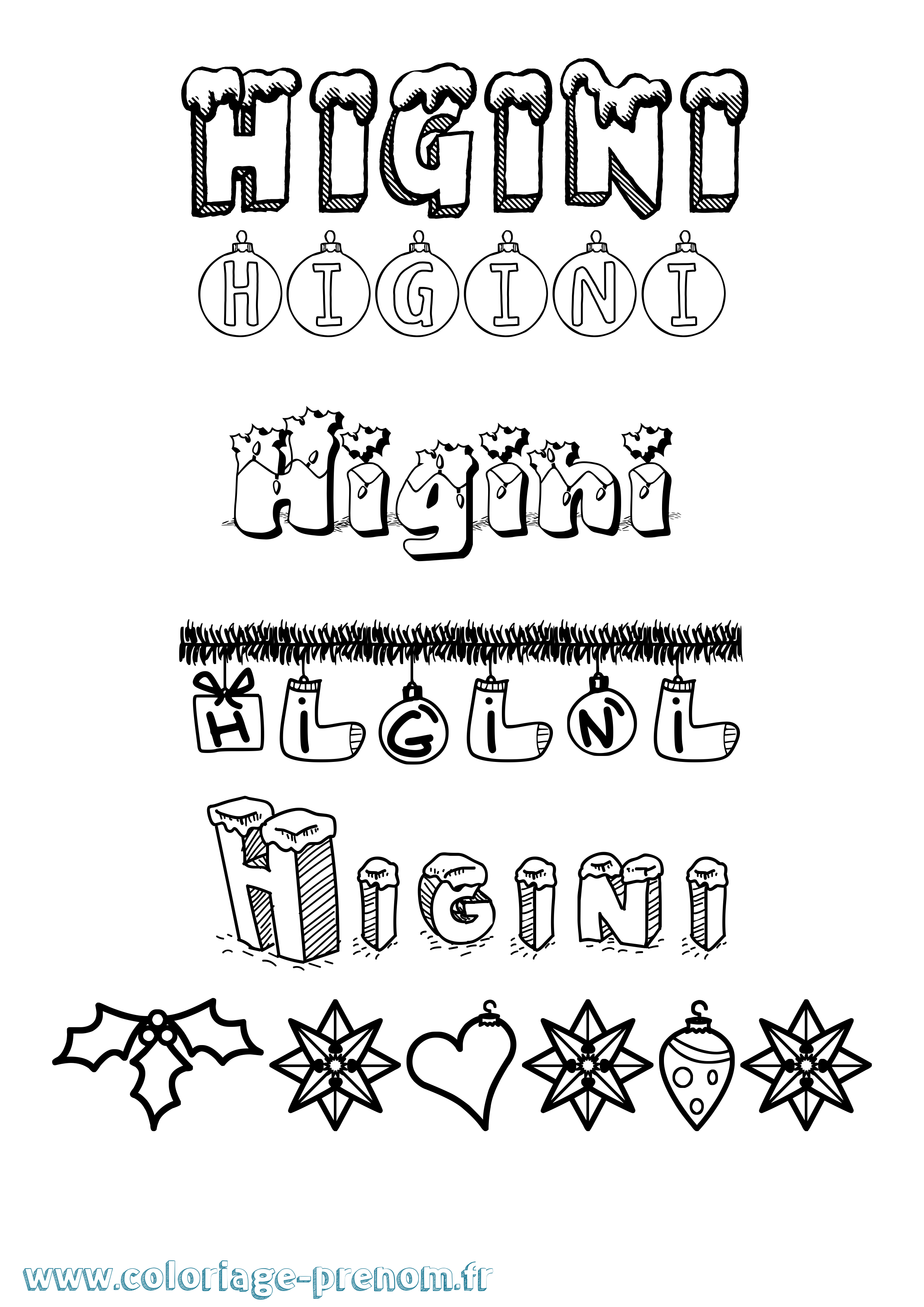 Coloriage Higini Noël Coloriage prénom Higini Noël