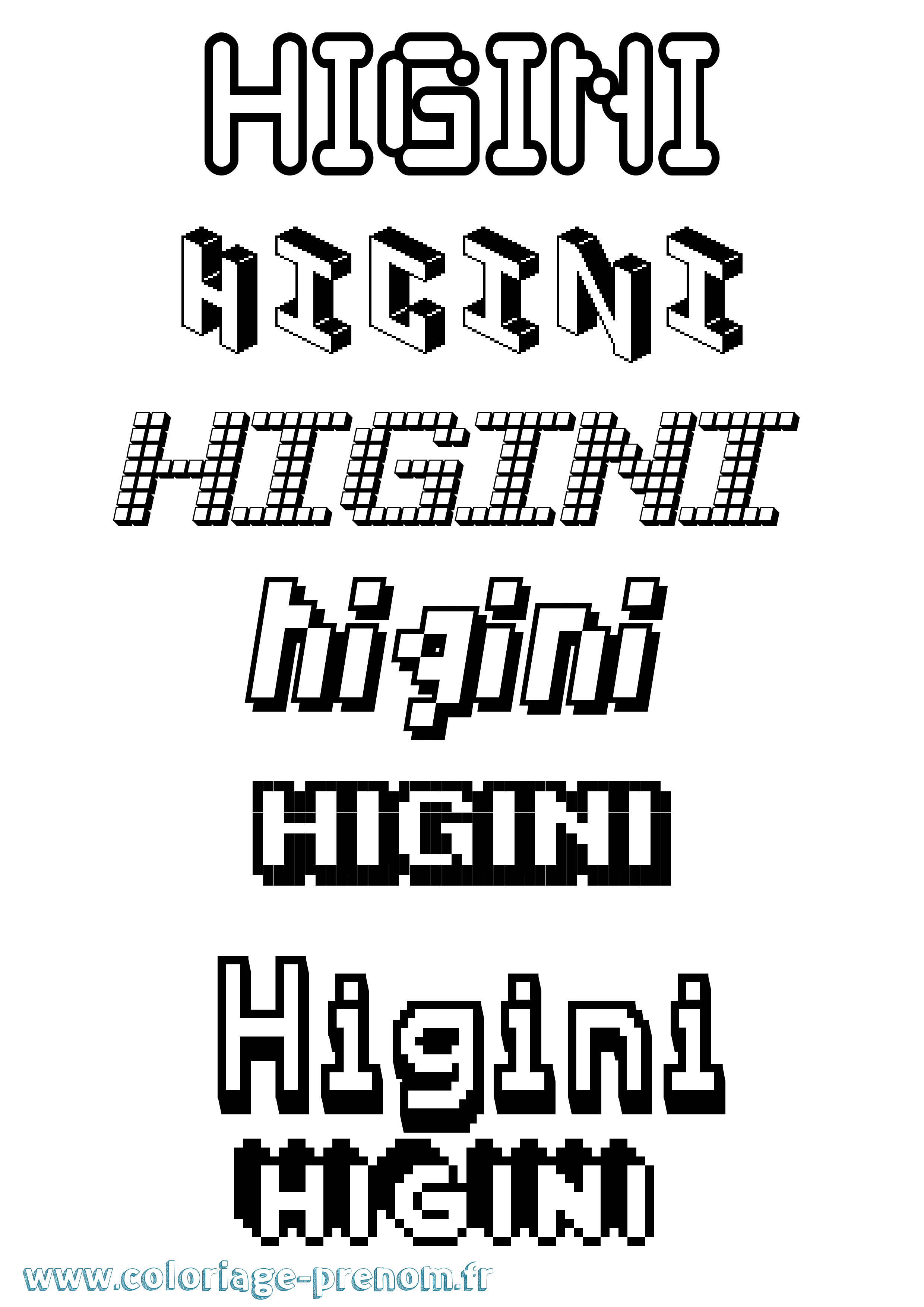 Coloriage Higini Pixel Coloriage prénom Higini Pixel