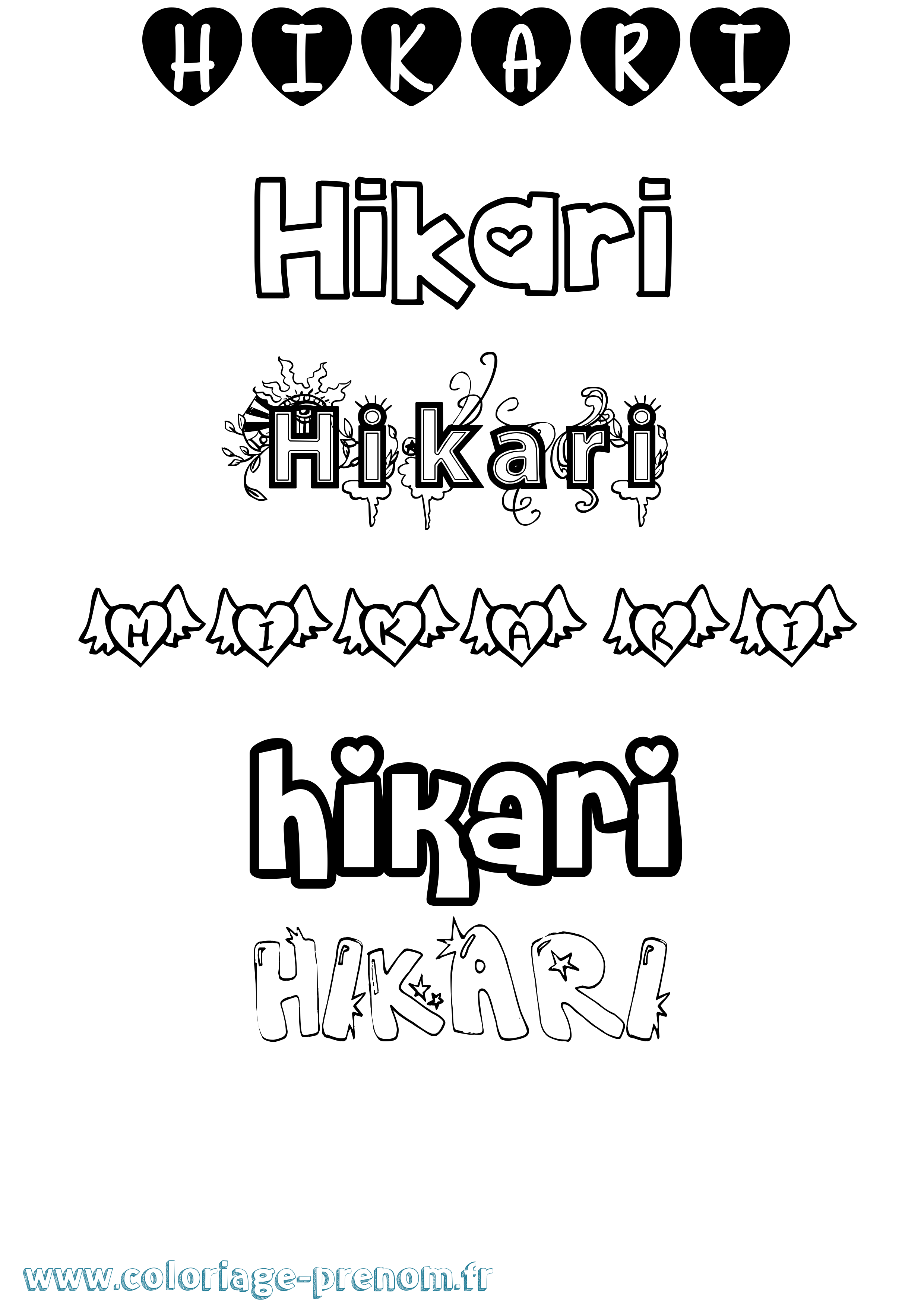 Coloriage prénom Hikari Girly