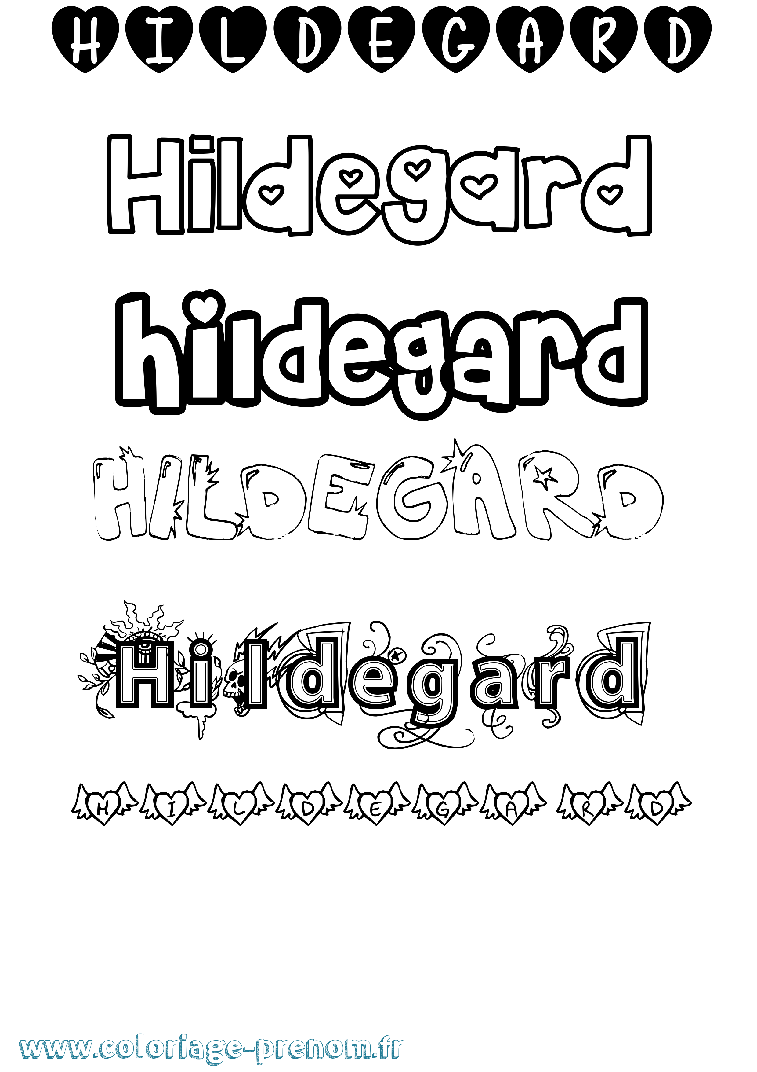 Coloriage prénom Hildegard Girly