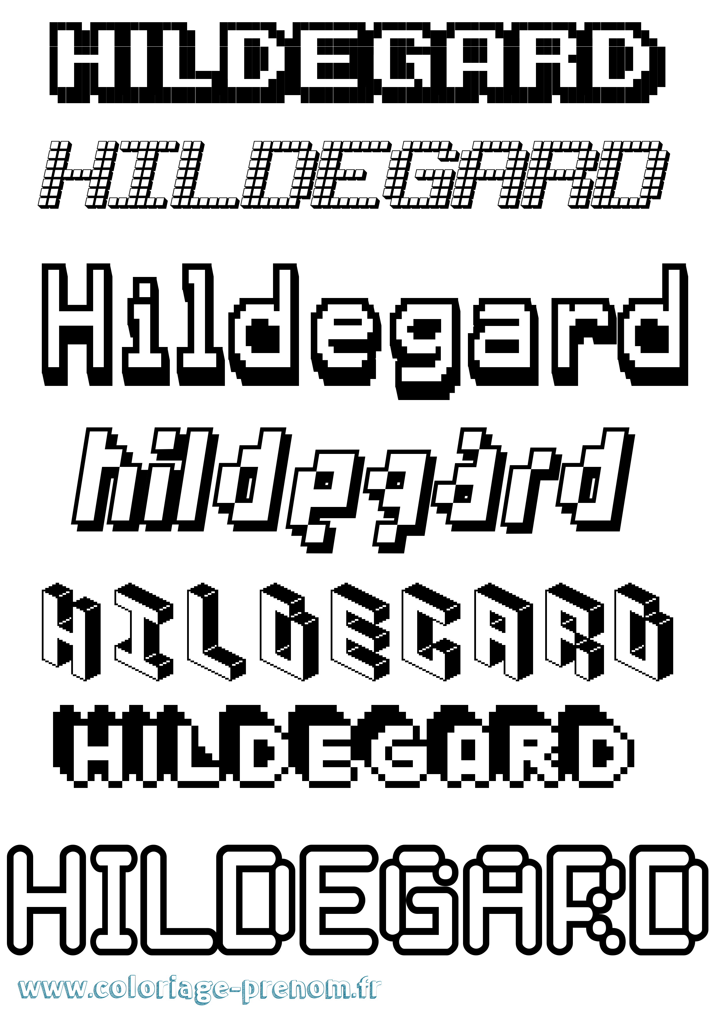 Coloriage prénom Hildegard Pixel