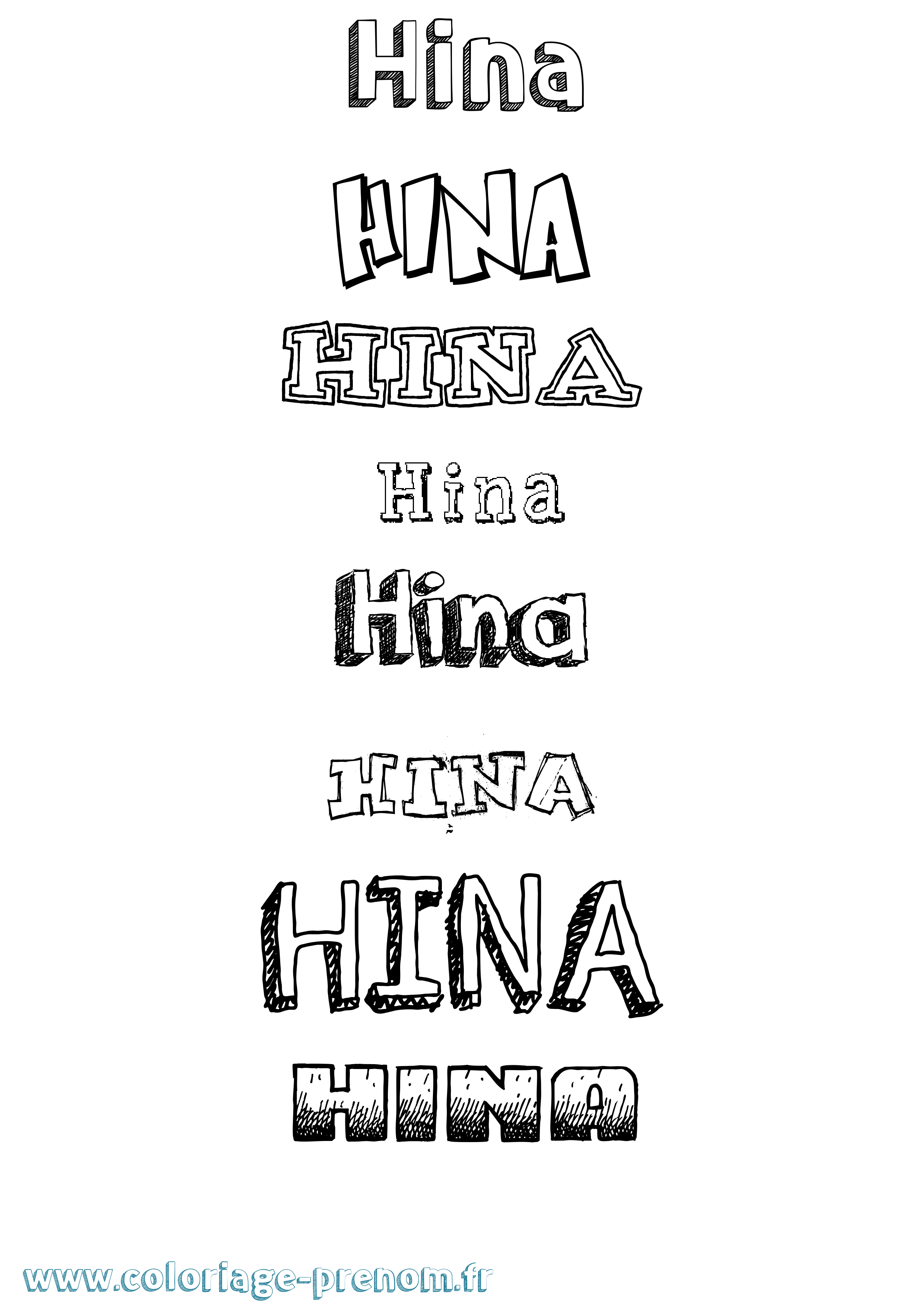 Coloriage prénom Hina Dessiné