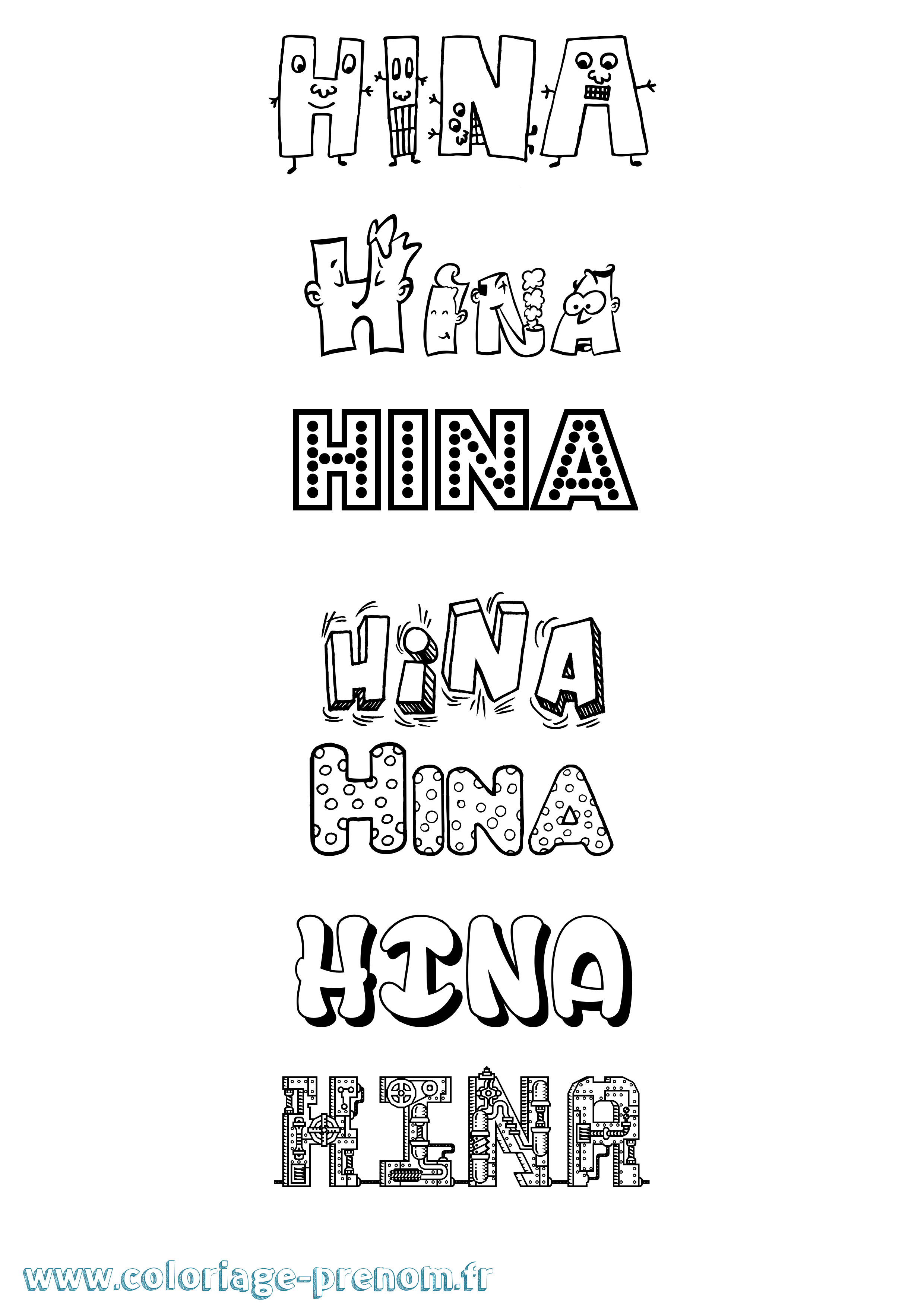 Coloriage prénom Hina Fun
