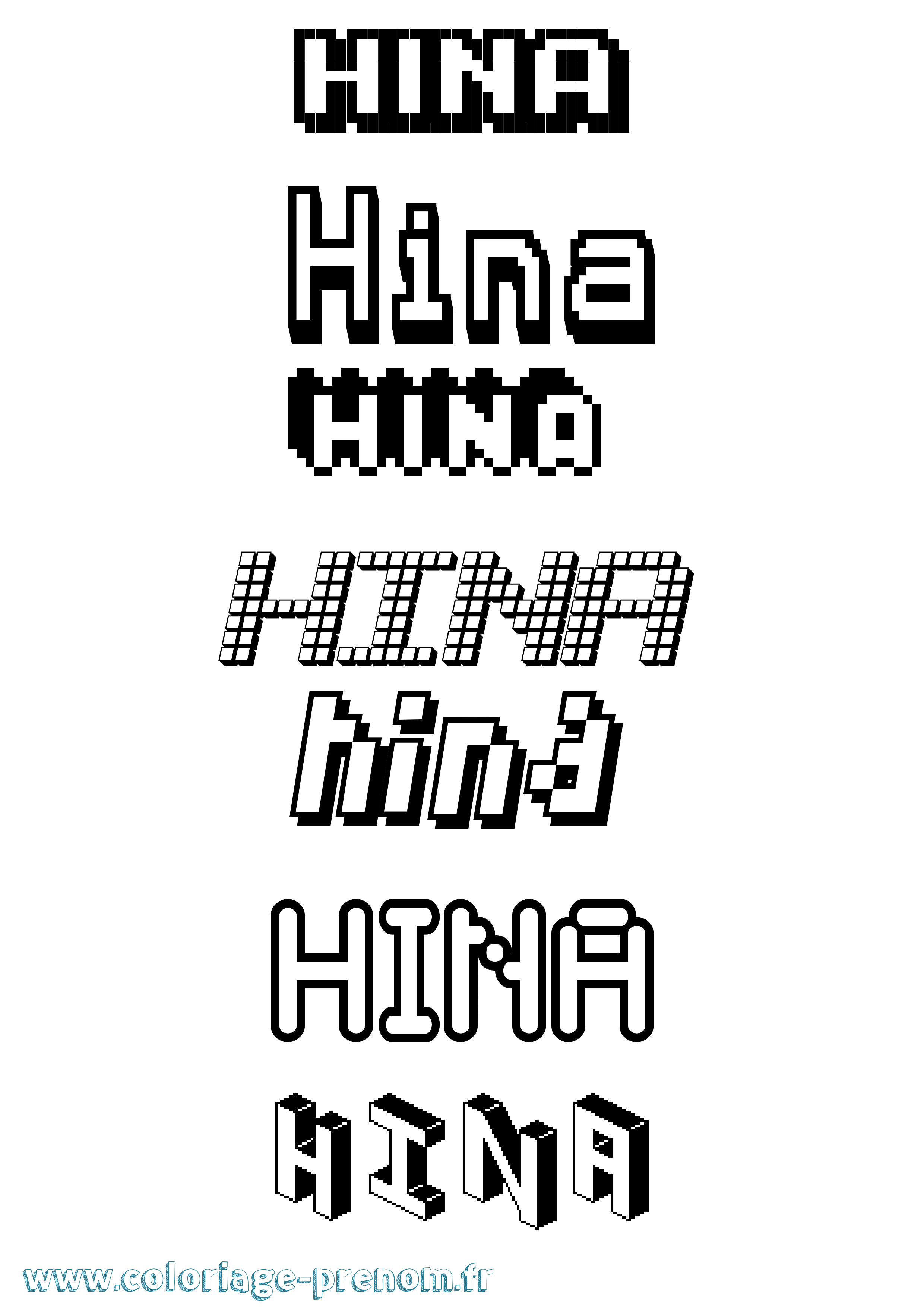 Coloriage prénom Hina Pixel