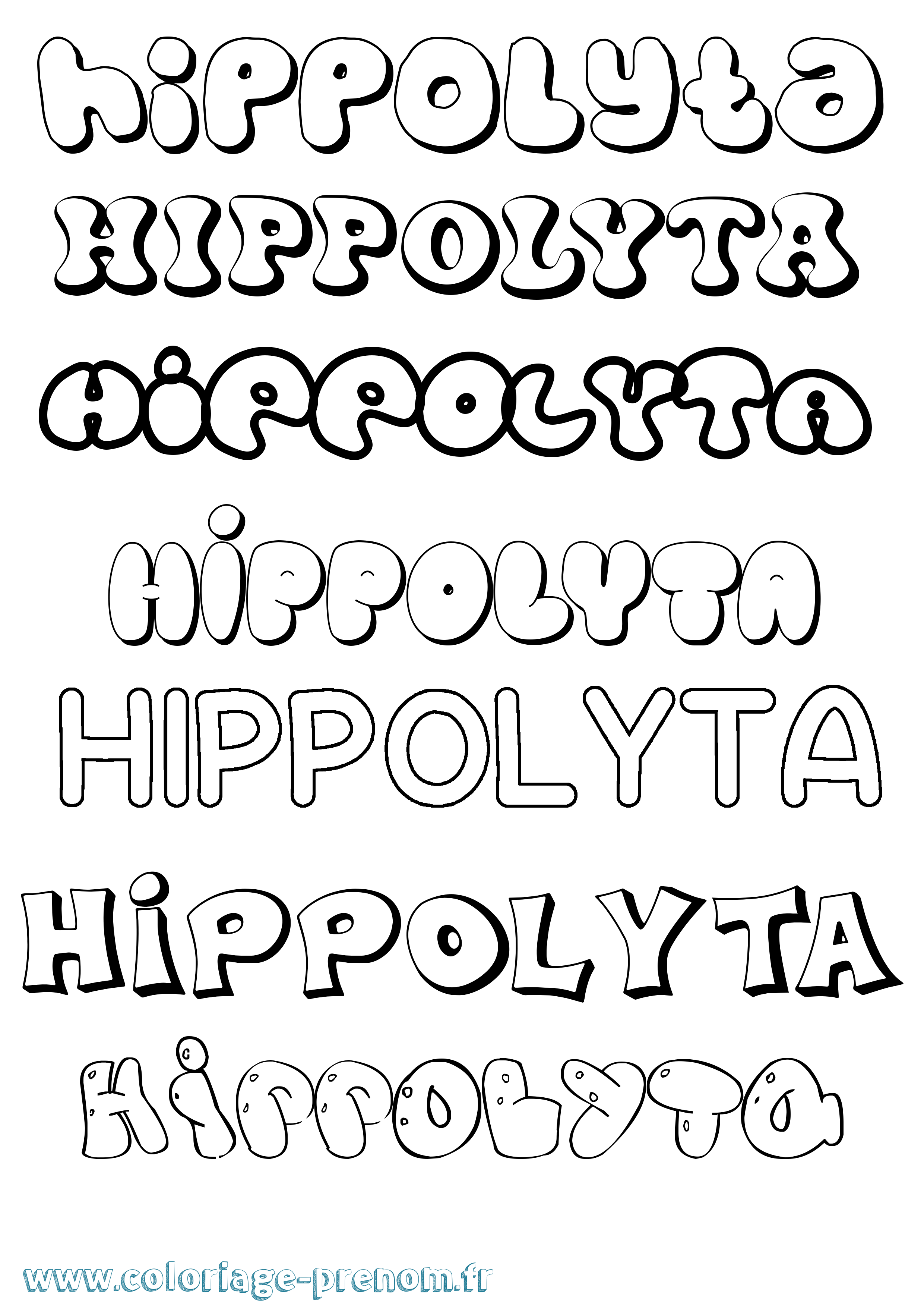 Coloriage prénom Hippolyta Bubble
