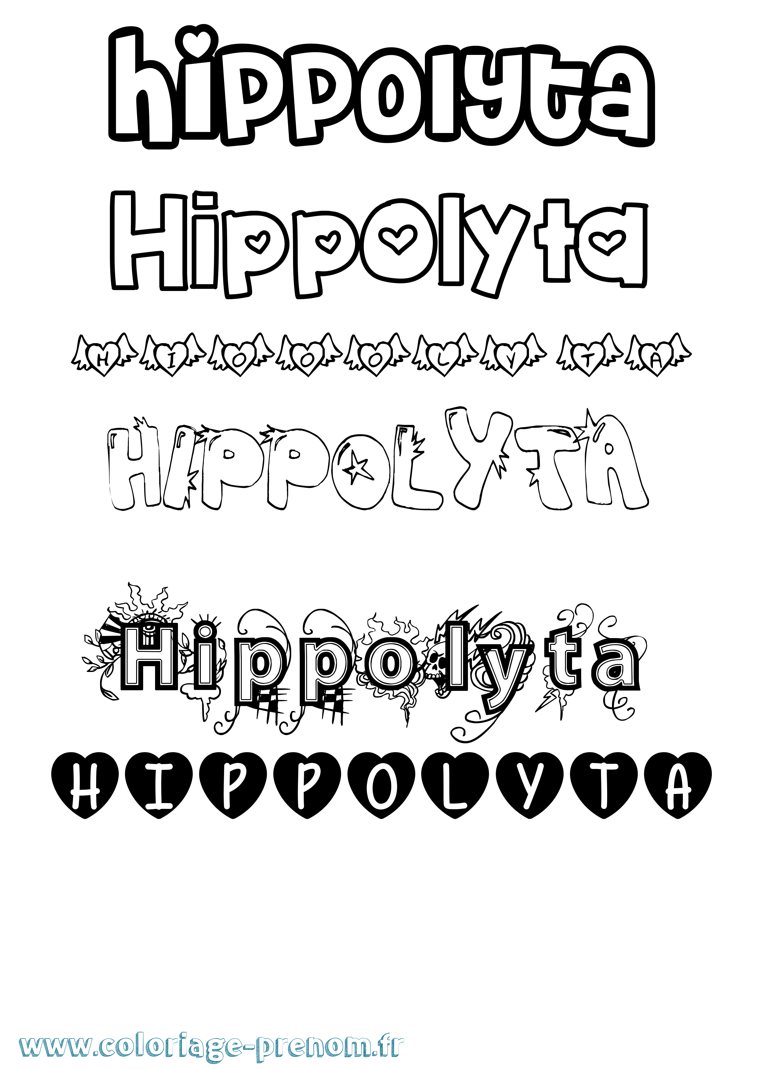 Coloriage prénom Hippolyta Girly