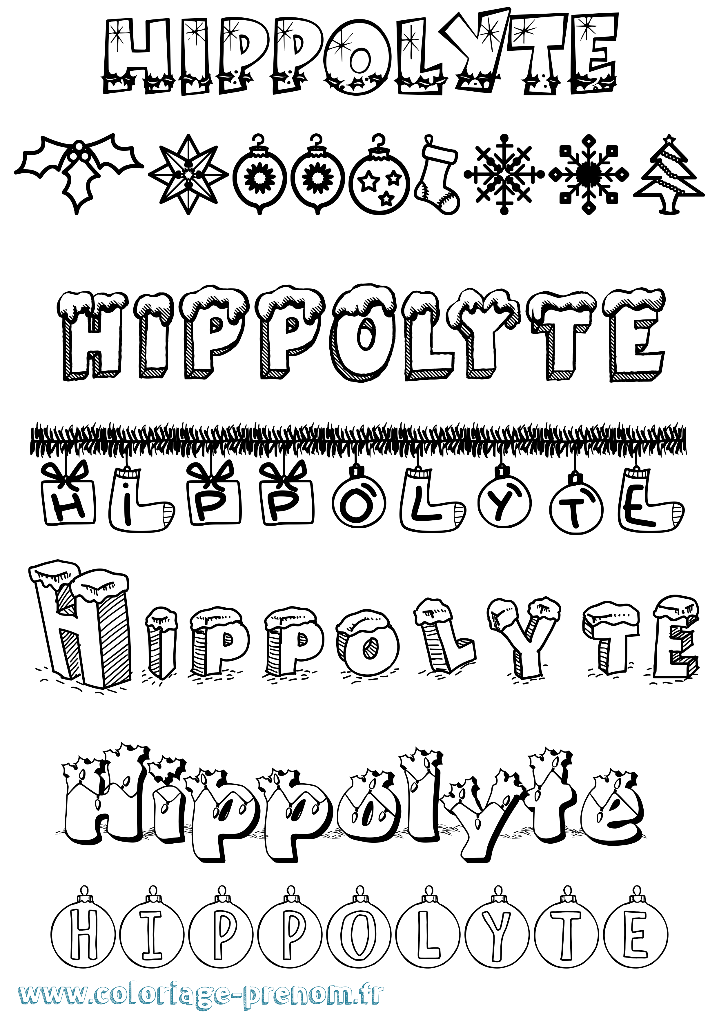 Coloriage Hippolyte Noël Coloriage prénom Hippolyte Noël